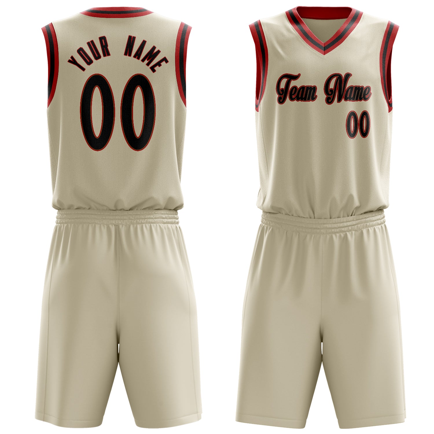 Custom Cream Black Solid Color Basketball Set