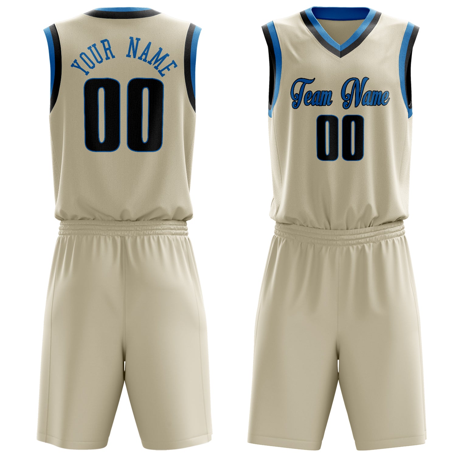Custom Cream Black Solid Color Basketball Set