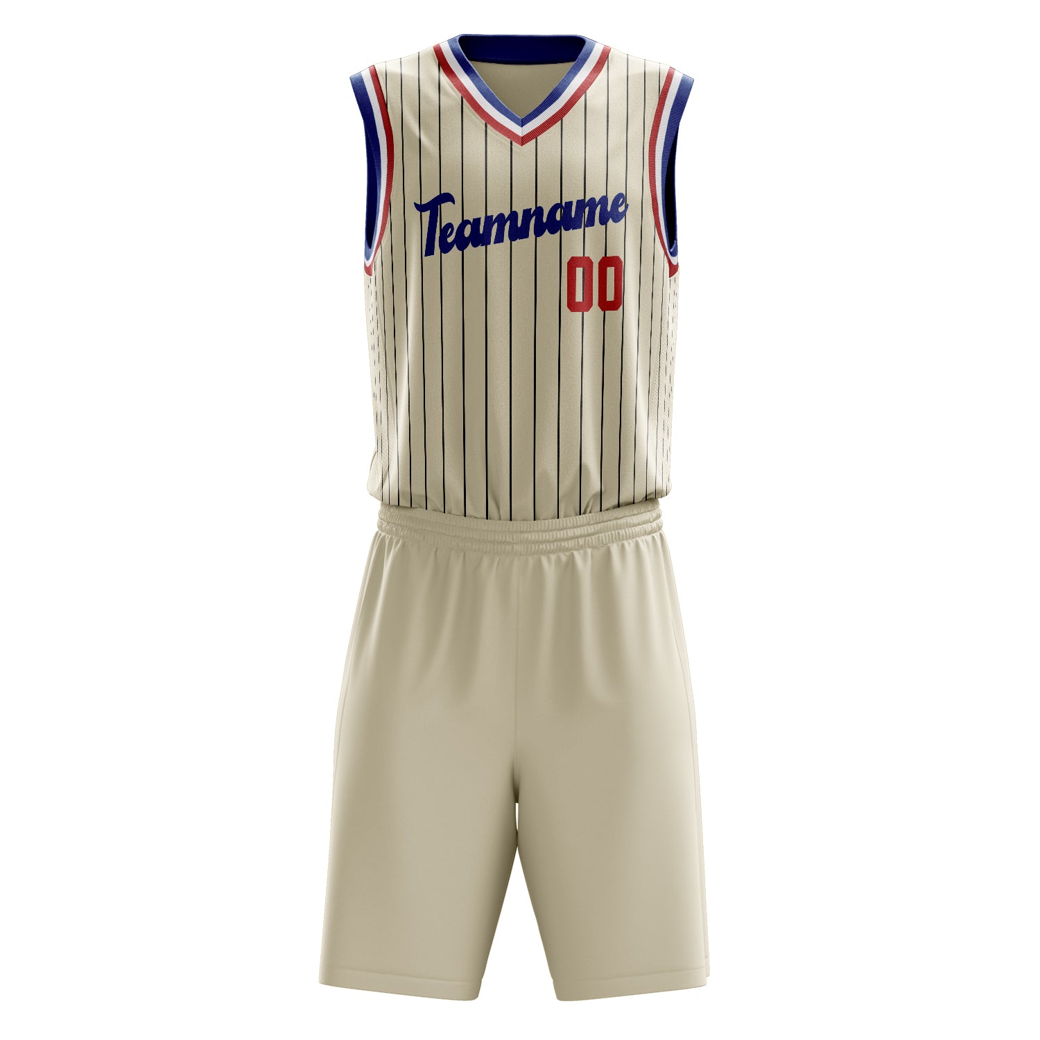 Custom Cream Red Pinstripe Basketball Set