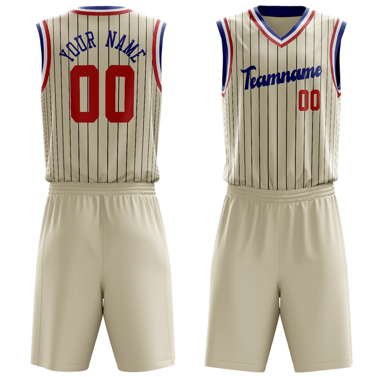 Custom Cream Red Pinstripe Basketball Set