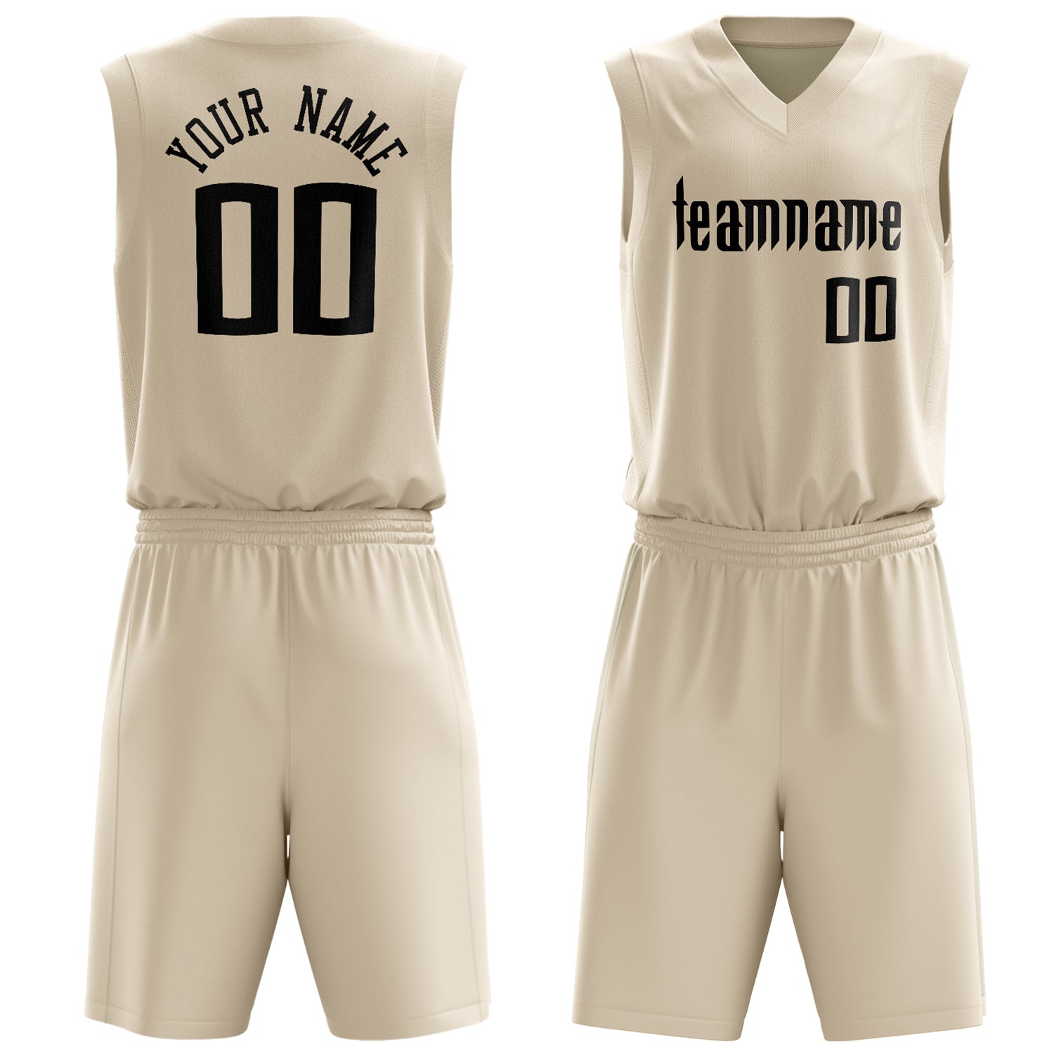 Custom Cream Black Solid Color Basketball Set