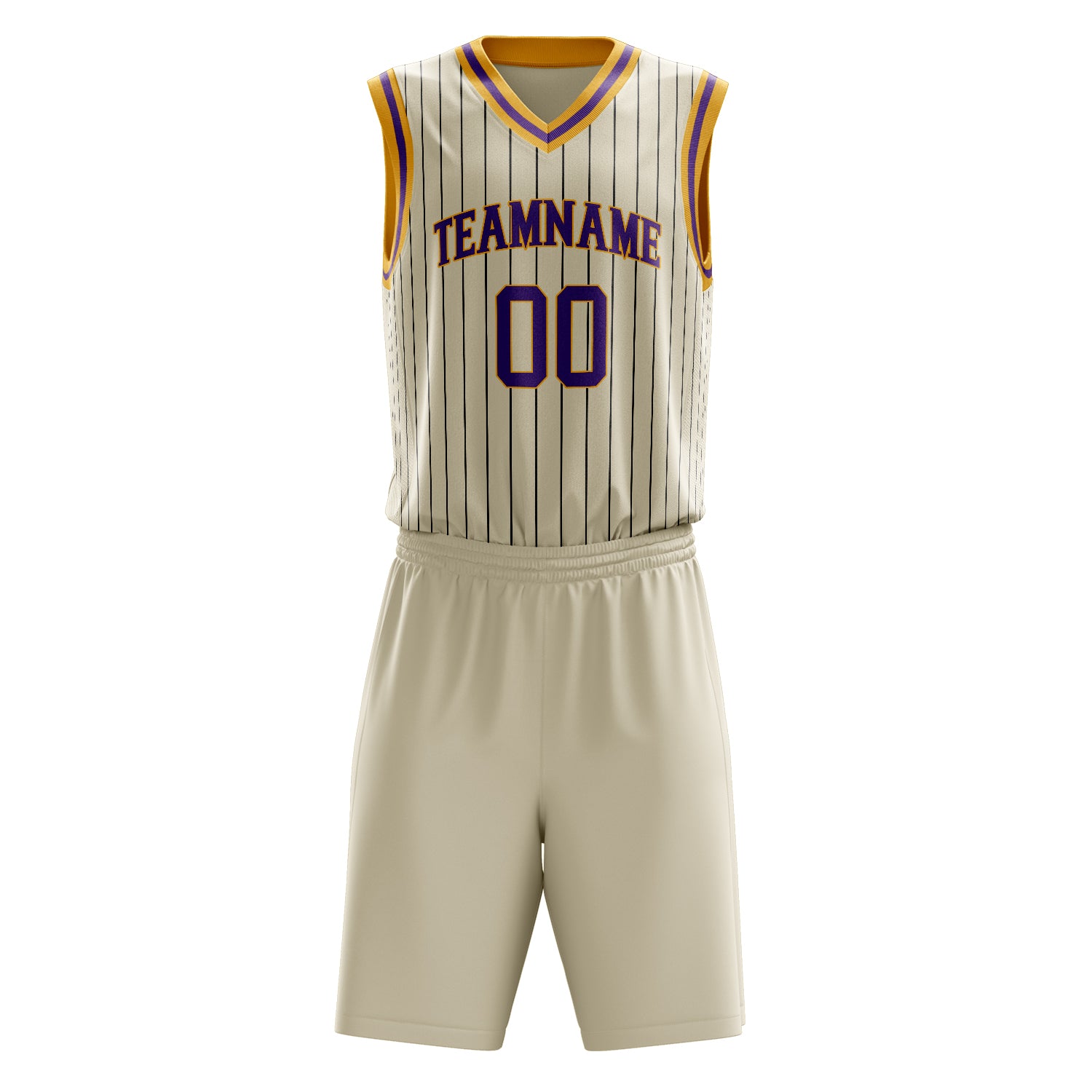 Custom Cream Purple Pinstripe Basketball Set