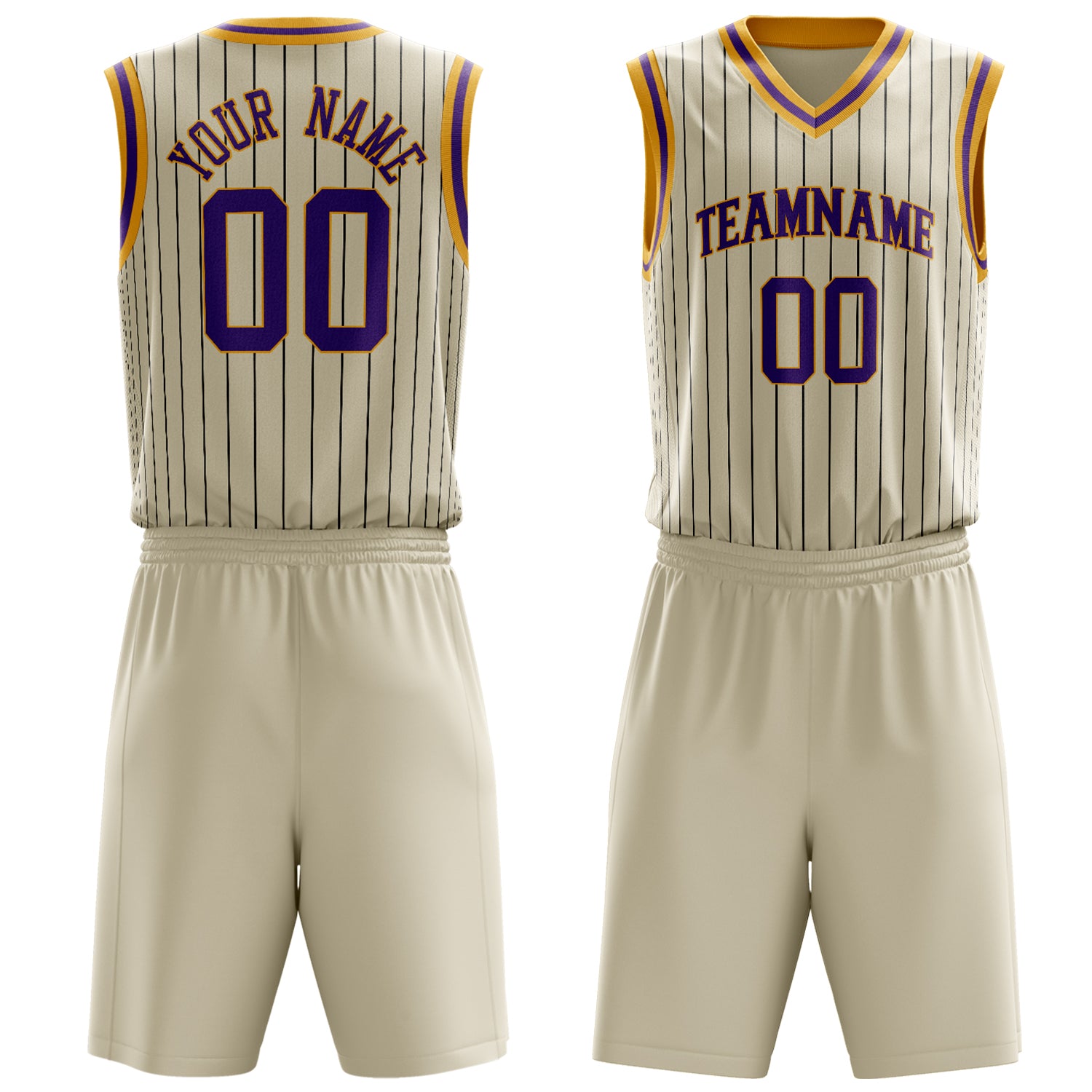 Custom Cream Purple Pinstripe Basketball Set