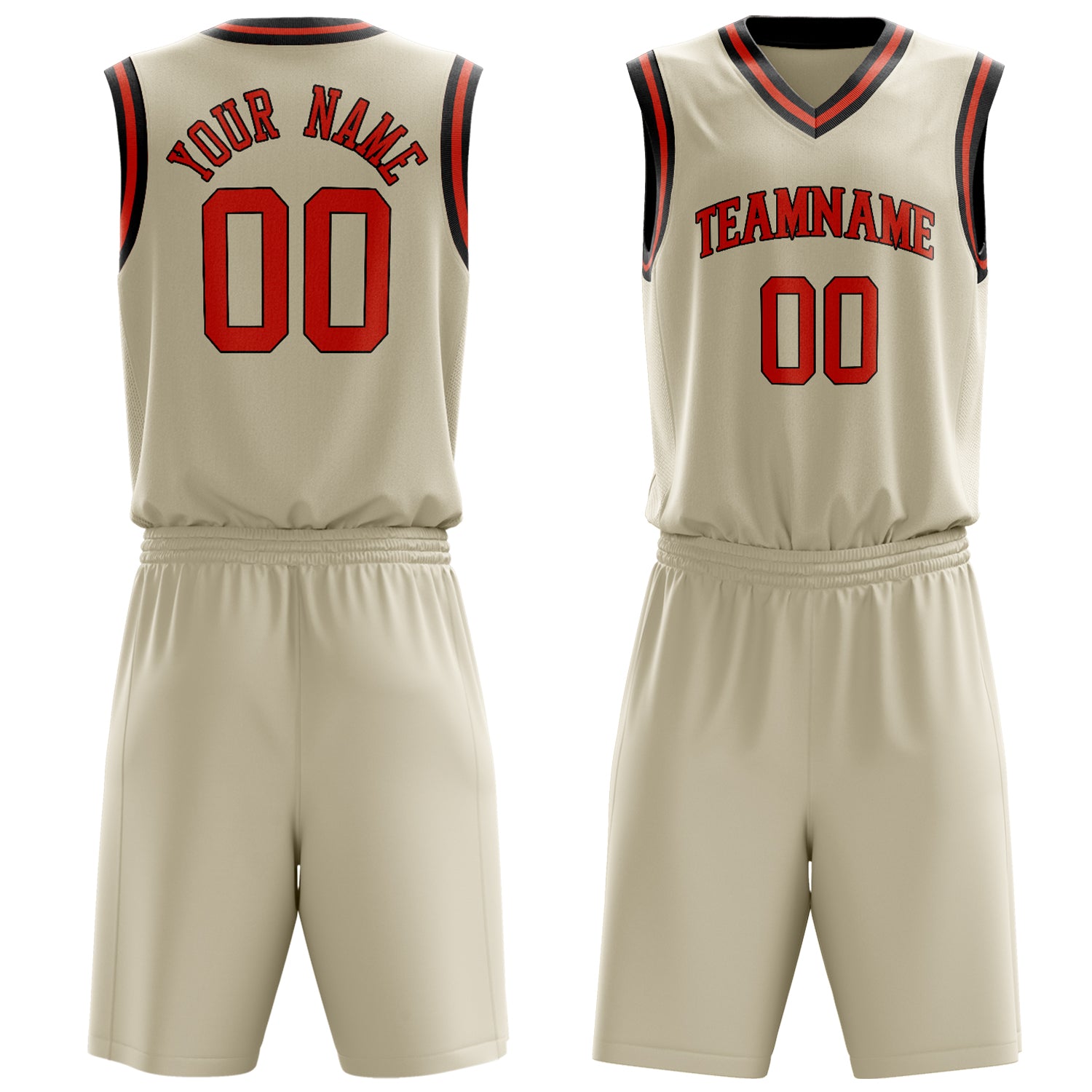 Custom Cream Red Solid Color Basketball Set