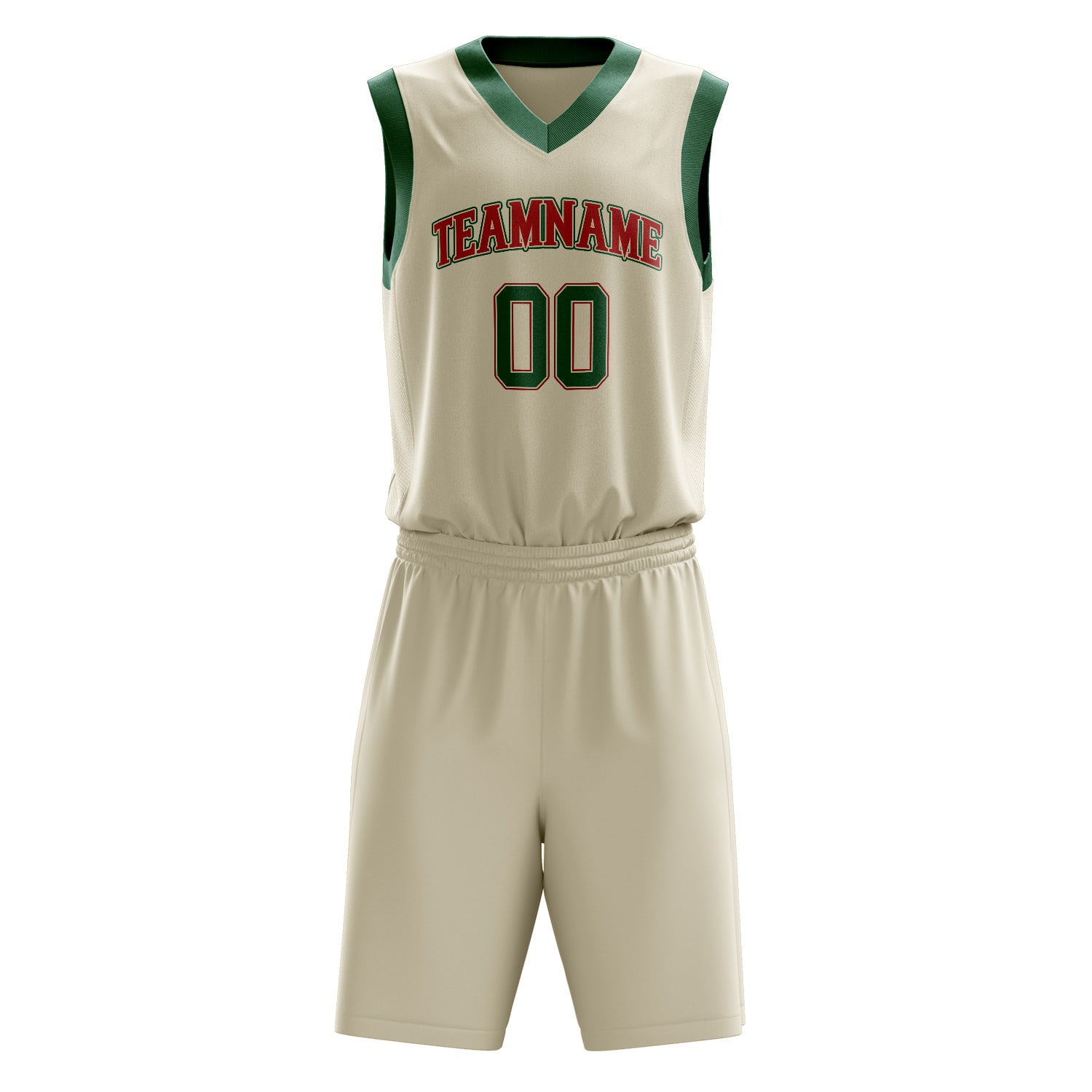 Custom Cream Kelly Green Solid Color Basketball Set