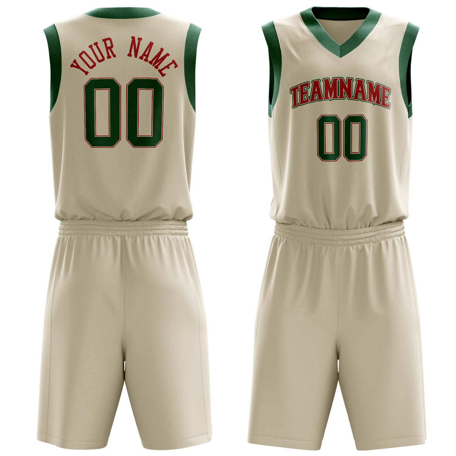 Custom Cream Kelly Green Solid Color Basketball Set