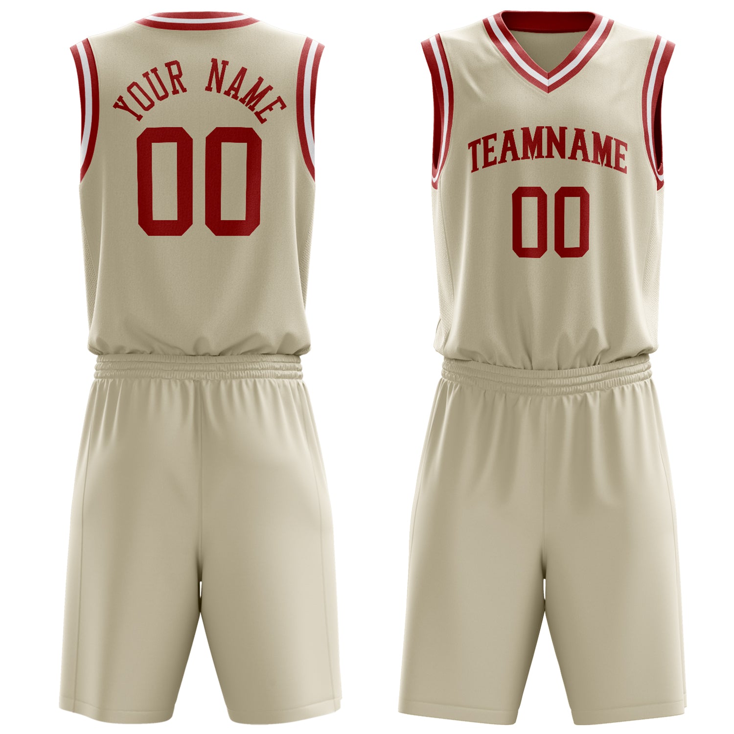 Custom Cream Red Solid Color Basketball Set