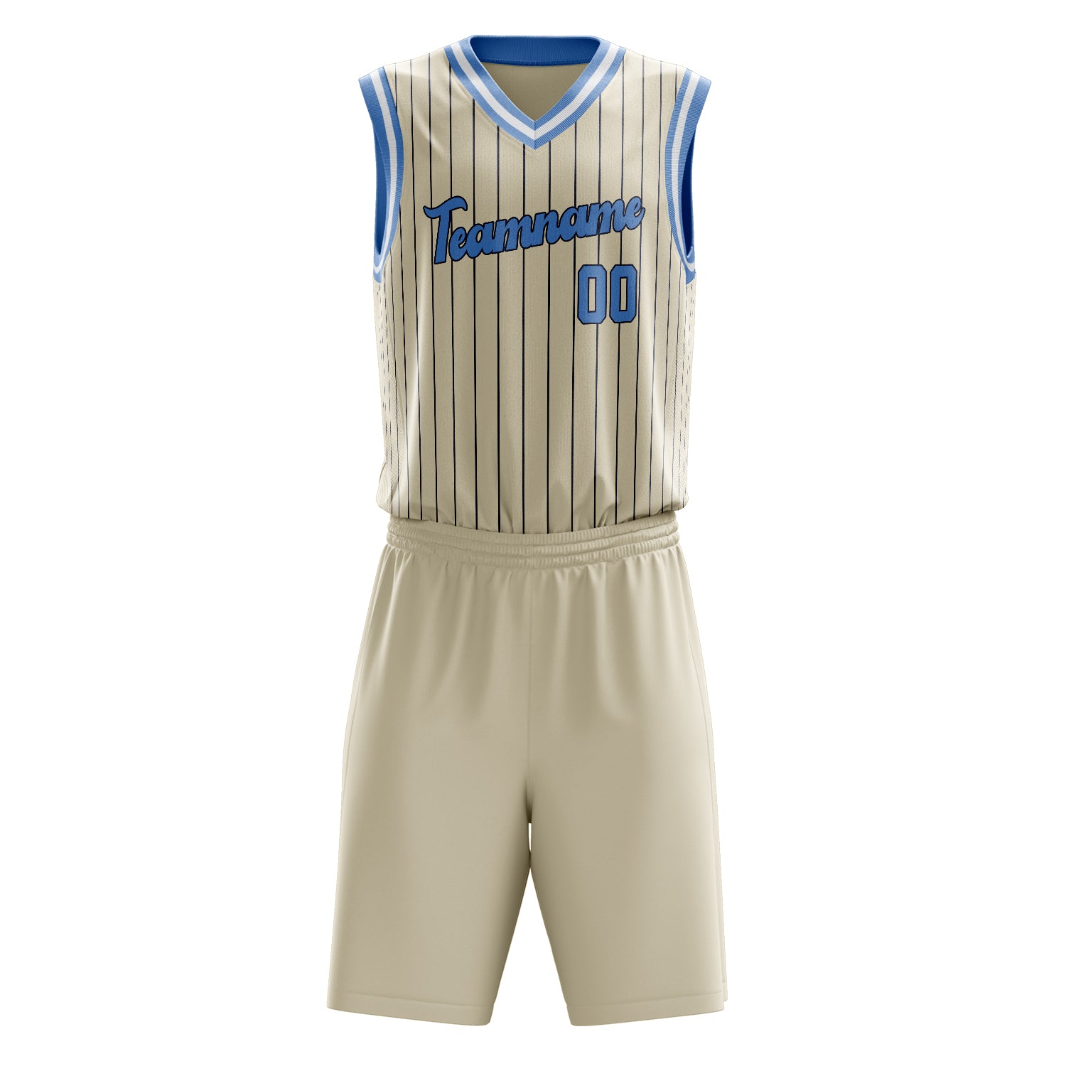 Custom Cream Light Blue Pinstripe Basketball Set