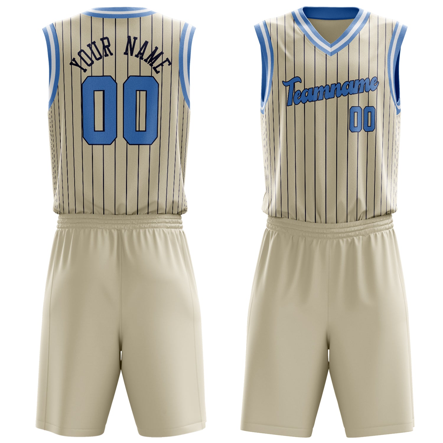 Custom Cream Light Blue Pinstripe Basketball Set