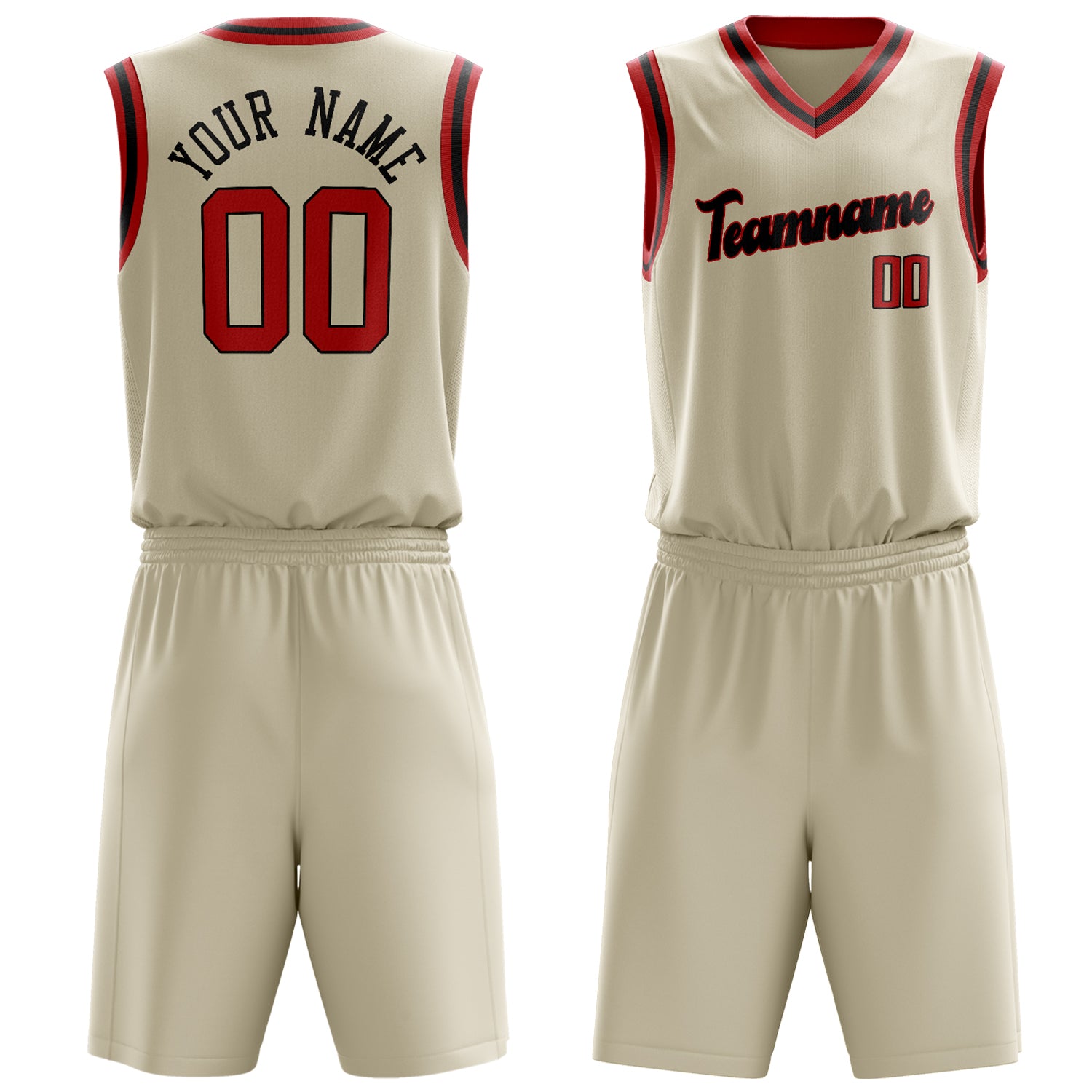 Custom Cream Red Solid Color Basketball Set