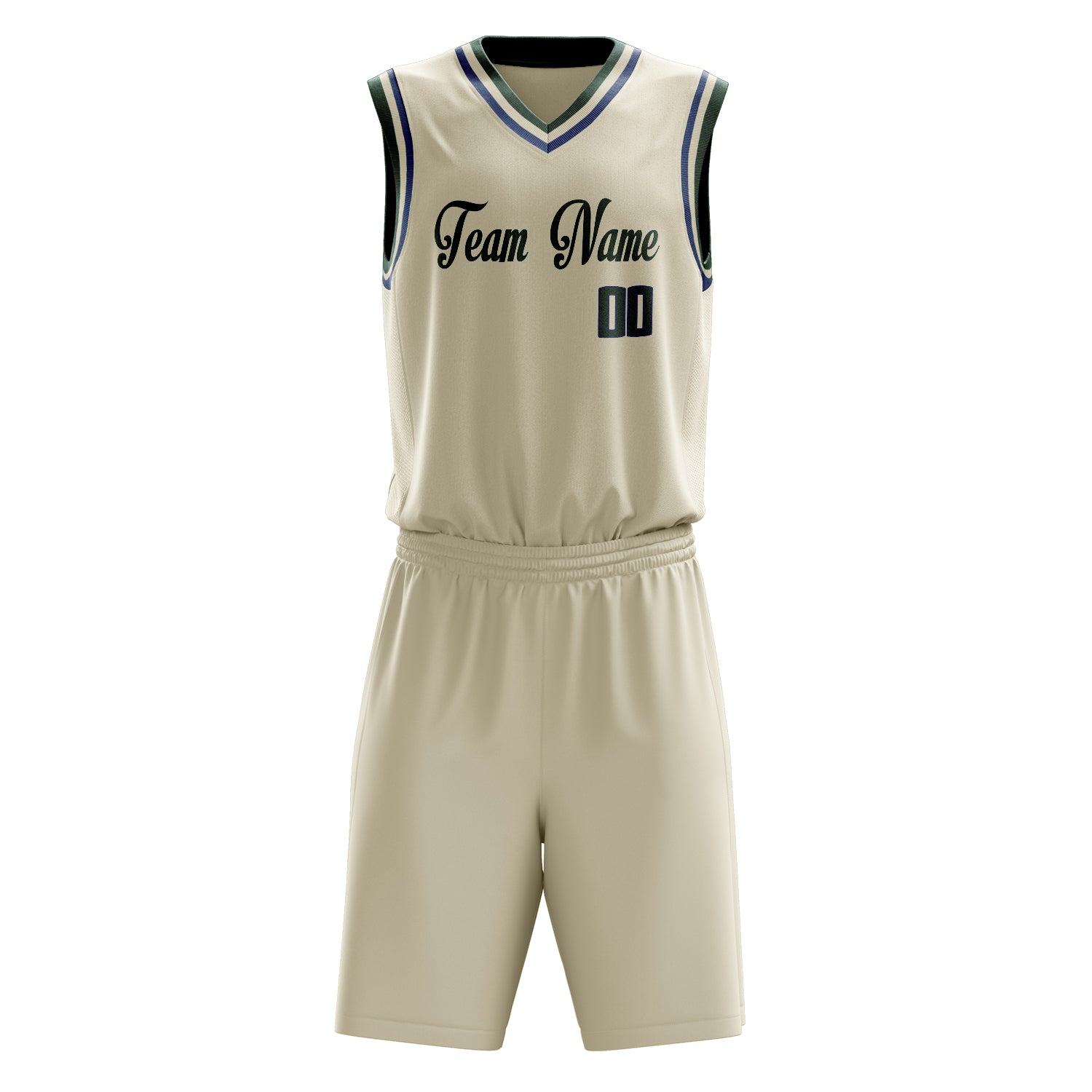 Custom Cream Kelly Green Solid Color Basketball Set