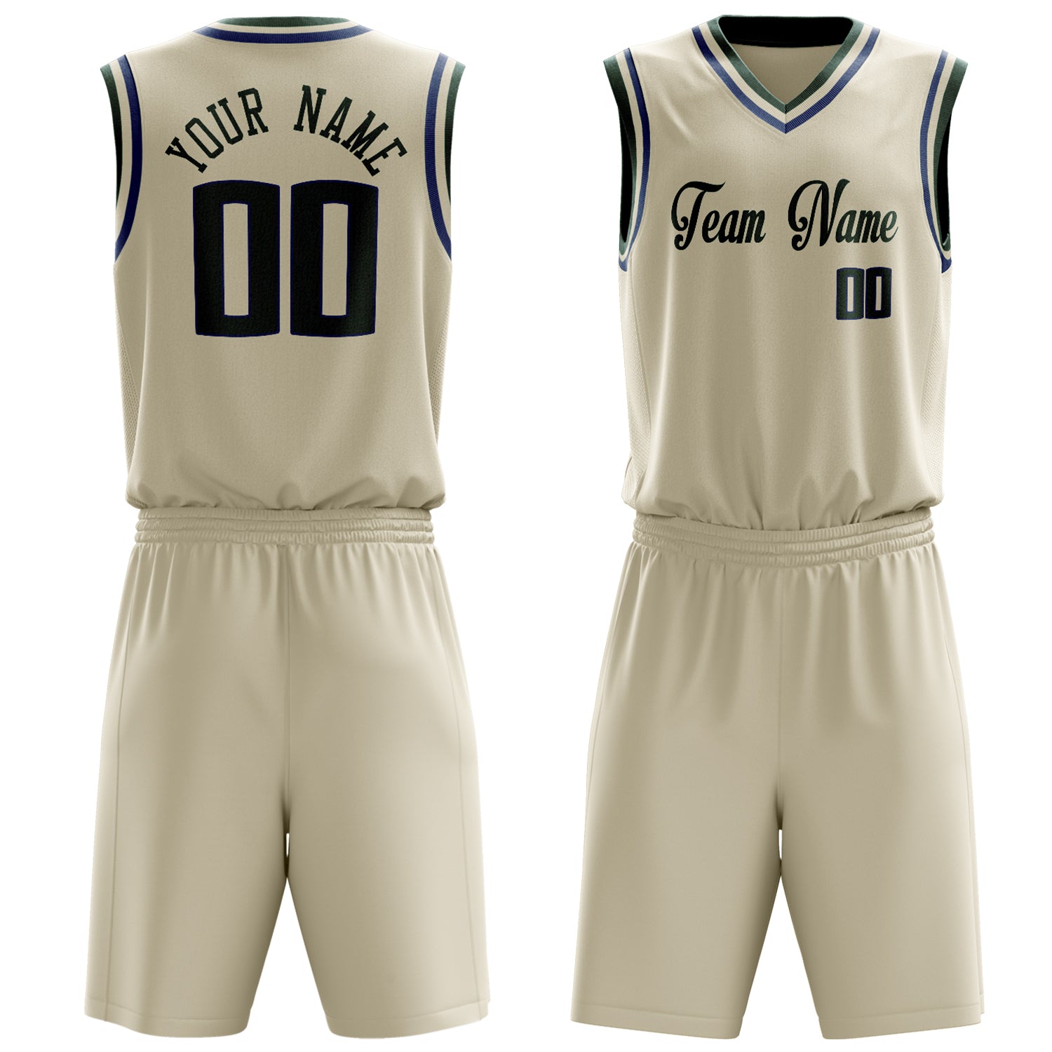 Custom Cream Kelly Green Solid Color Basketball Set