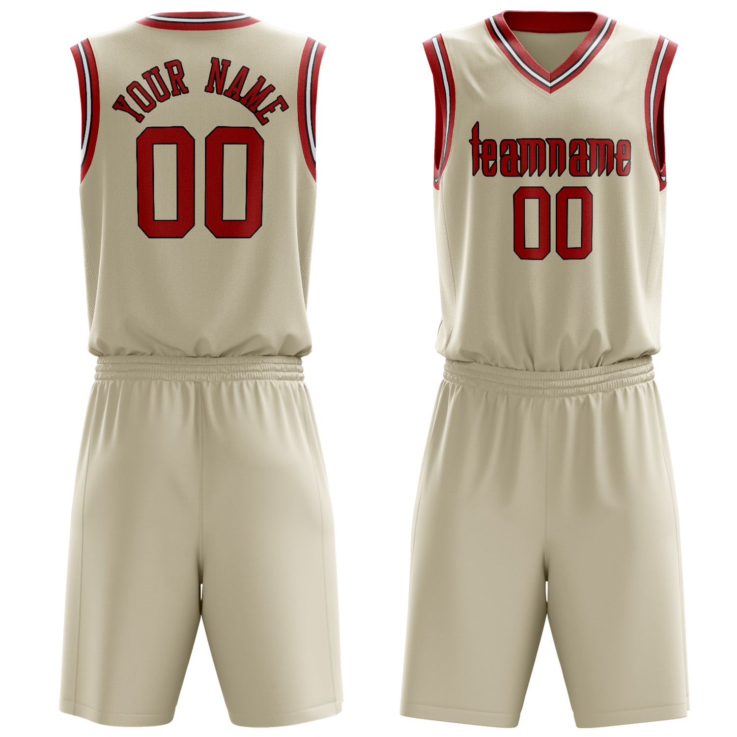 Custom Cream Red Solid Color Basketball Set