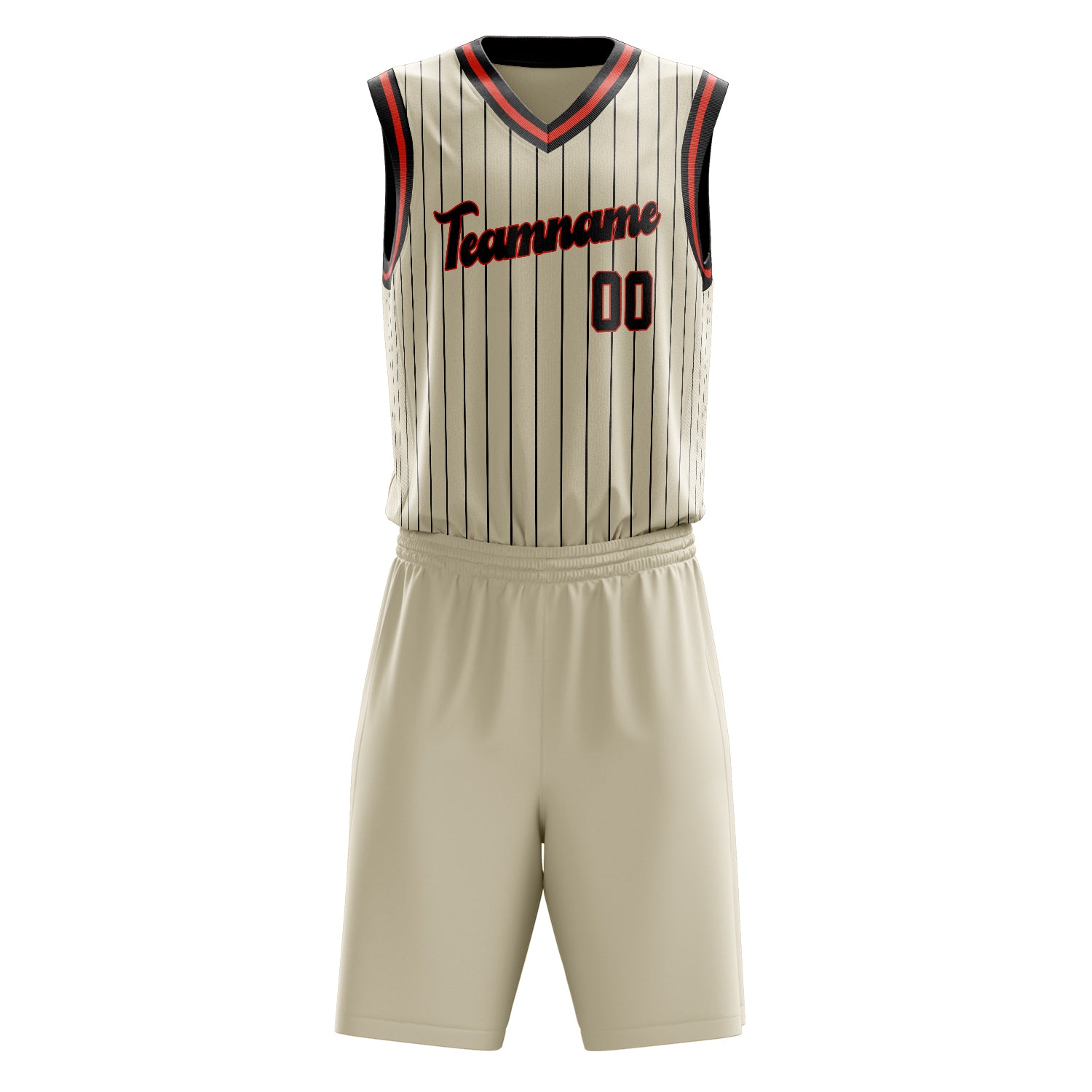 Custom Cream Black Pinstripe Basketball Set