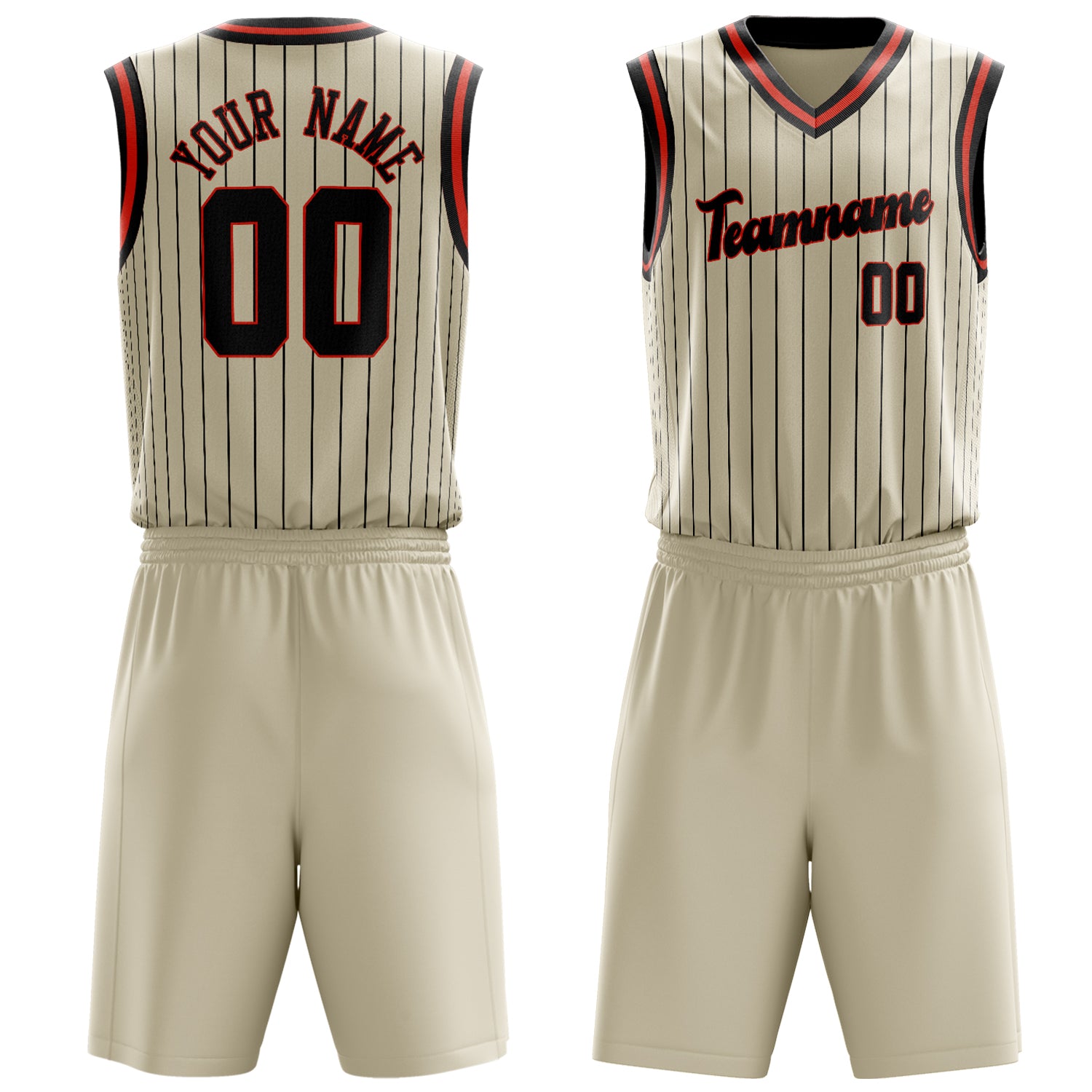 Custom Cream Black Pinstripe Basketball Set