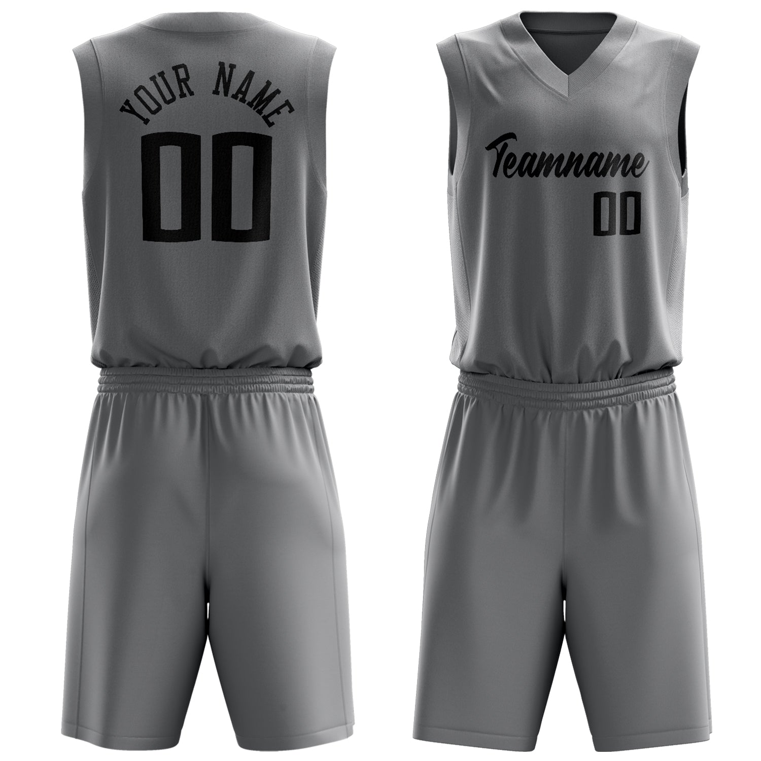 Custom Gray Black Solid Color Basketball Set