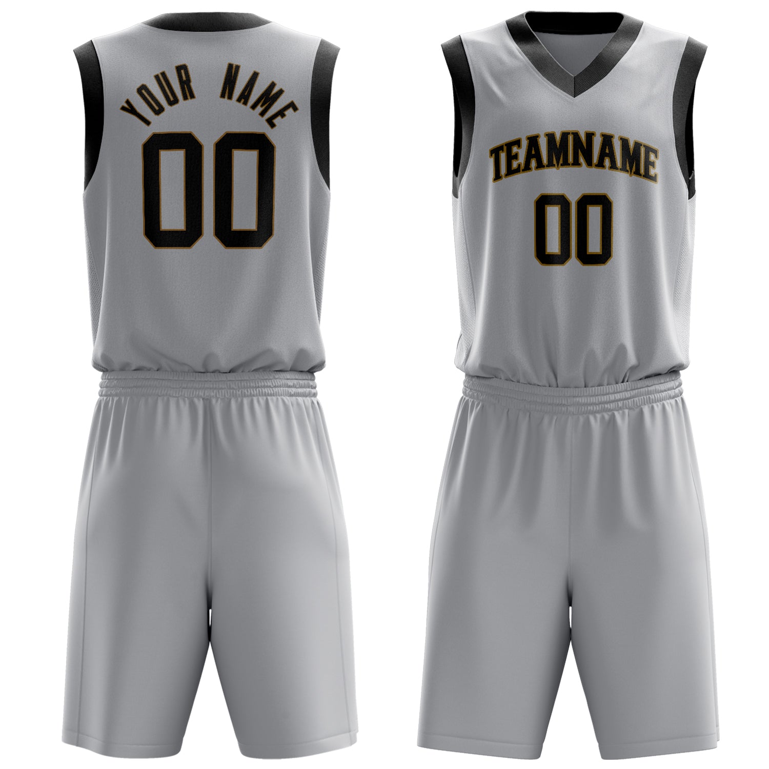 Custom Gray Black Solid Color Basketball Set