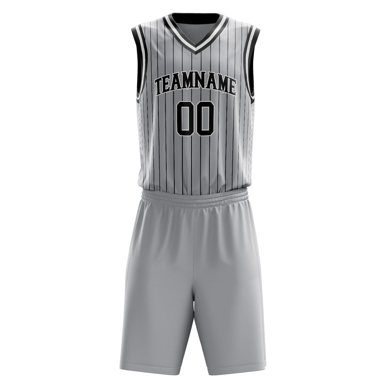 Custom Gray Black Pinstripe Basketball Set