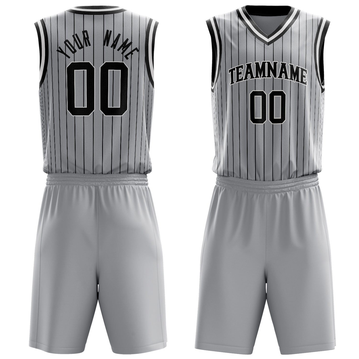 Custom Gray Black Pinstripe Basketball Set