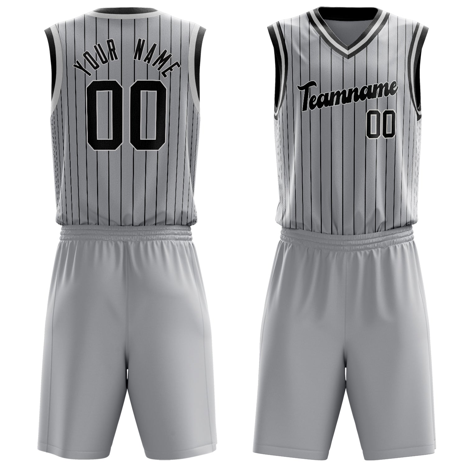 Custom Gray Black Pinstripe Basketball Set