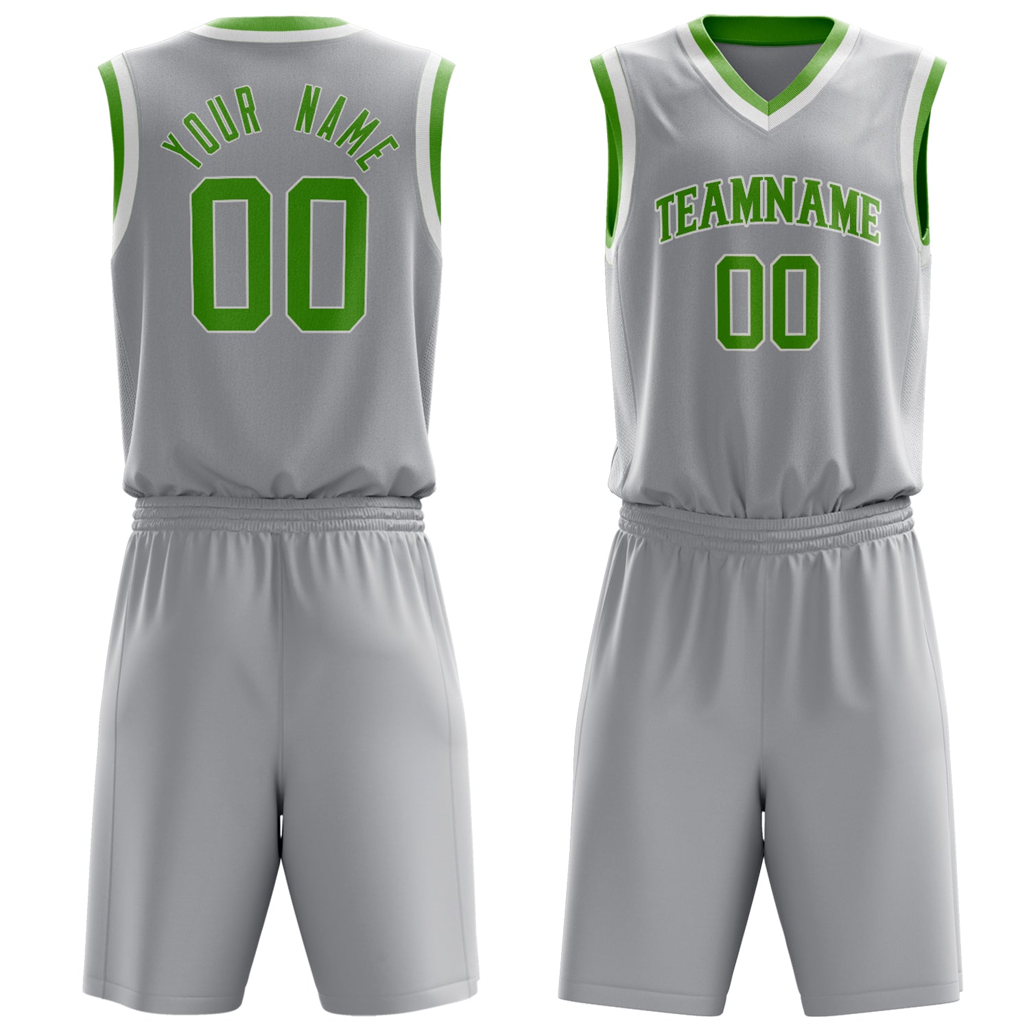 Custom Gray Neon-Green Solid Color Basketball Set