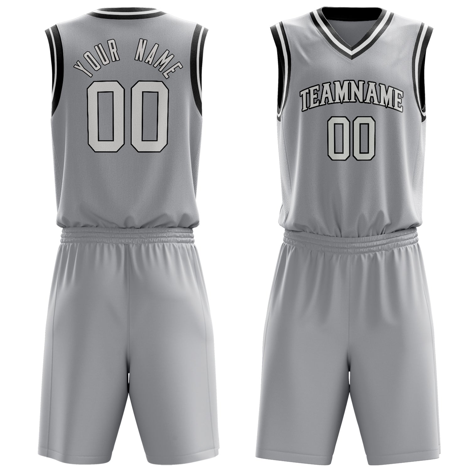 Custom Gray White Solid Color Basketball Set