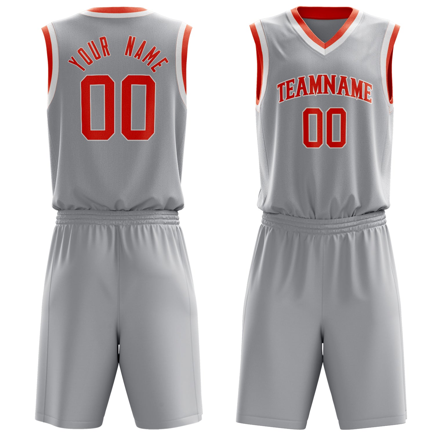 Custom Gray Orange Solid Color Basketball Set