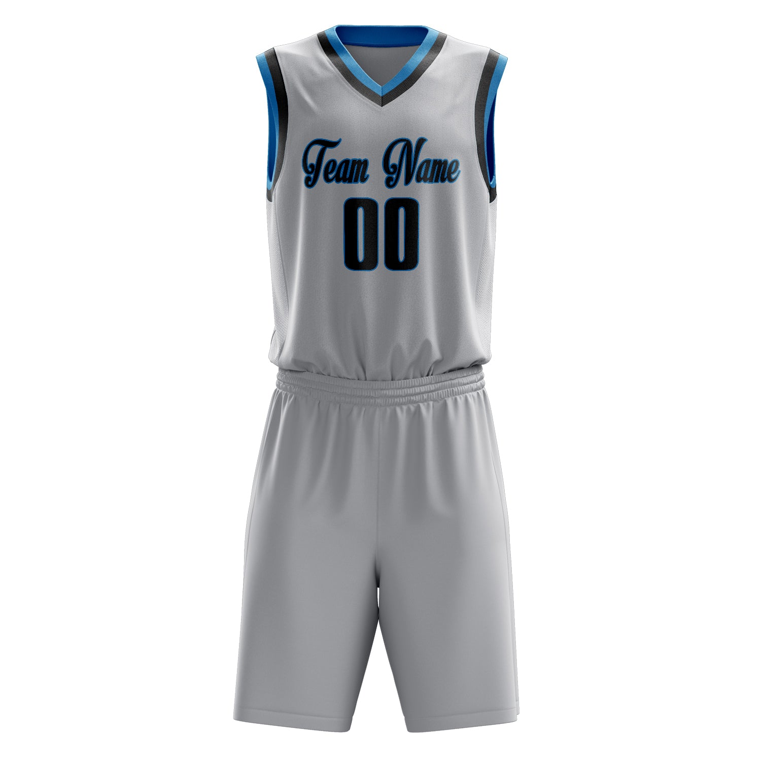 Custom Gray Black Solid Color Basketball Set