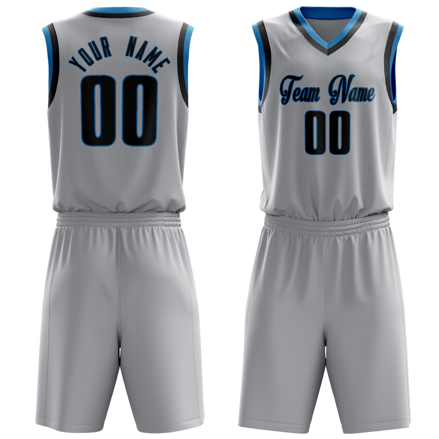 Custom Gray Black Solid Color Basketball Set