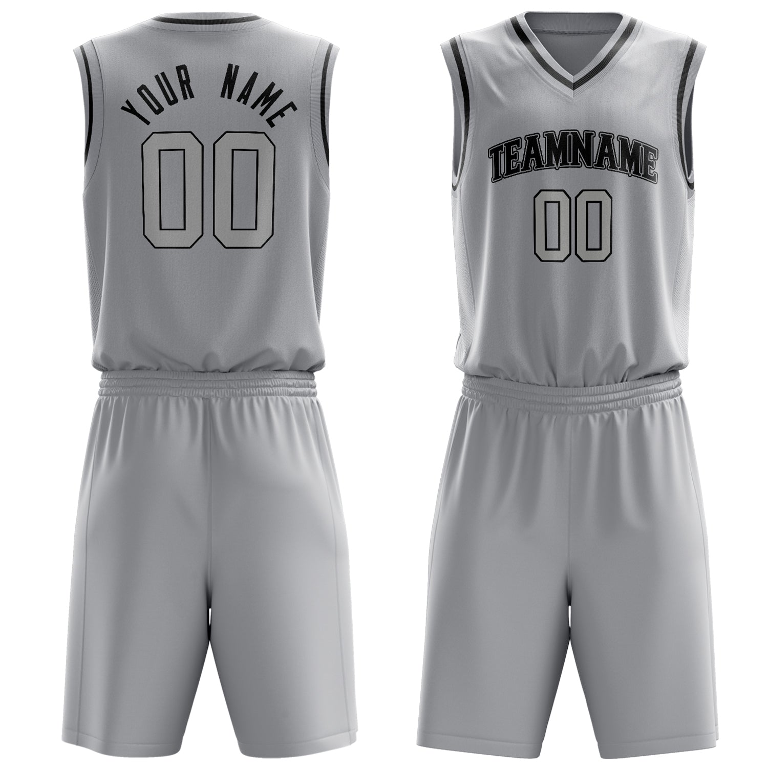 Custom Gray Black Solid Color Basketball Set