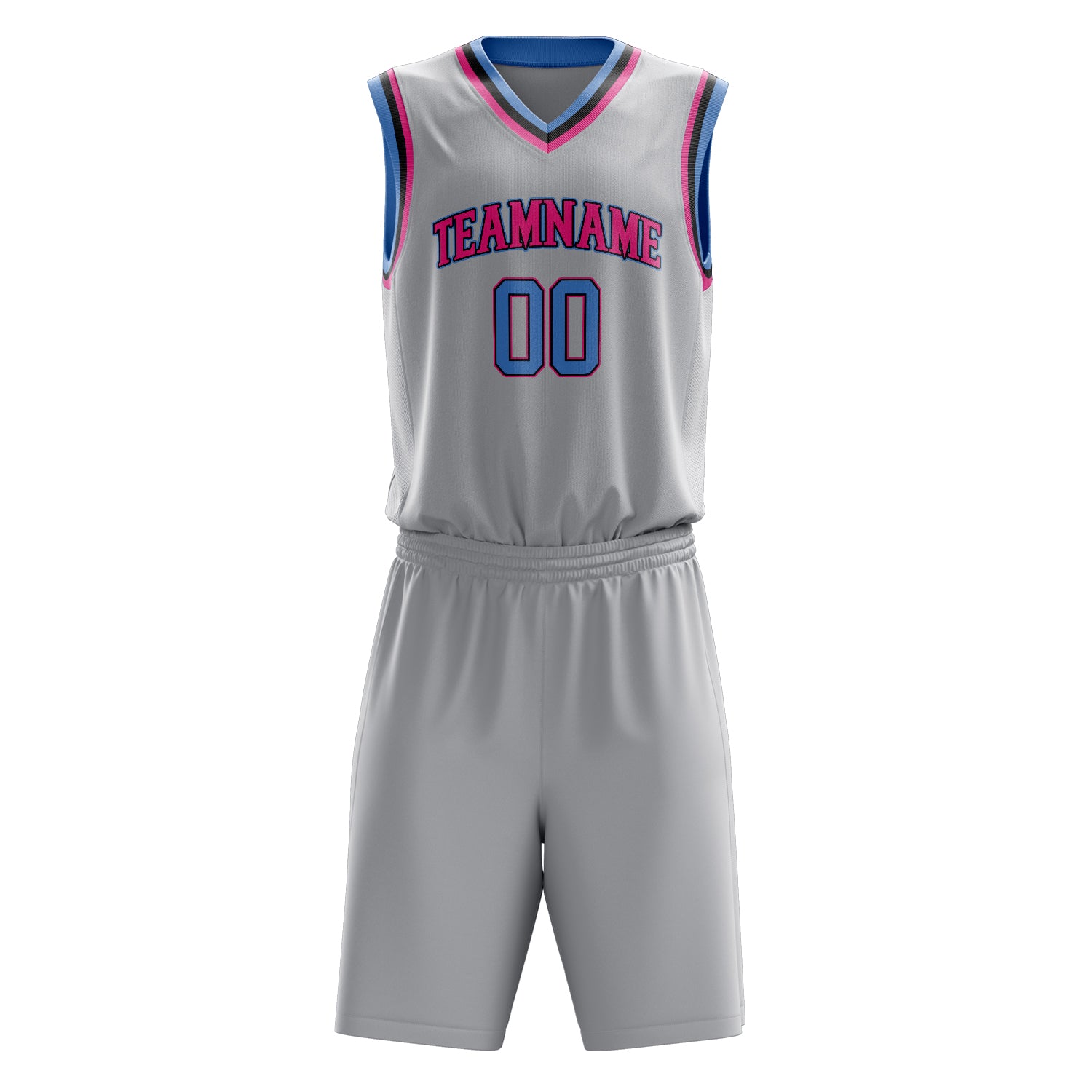 Custom Gray Pink Solid Color Basketball Set