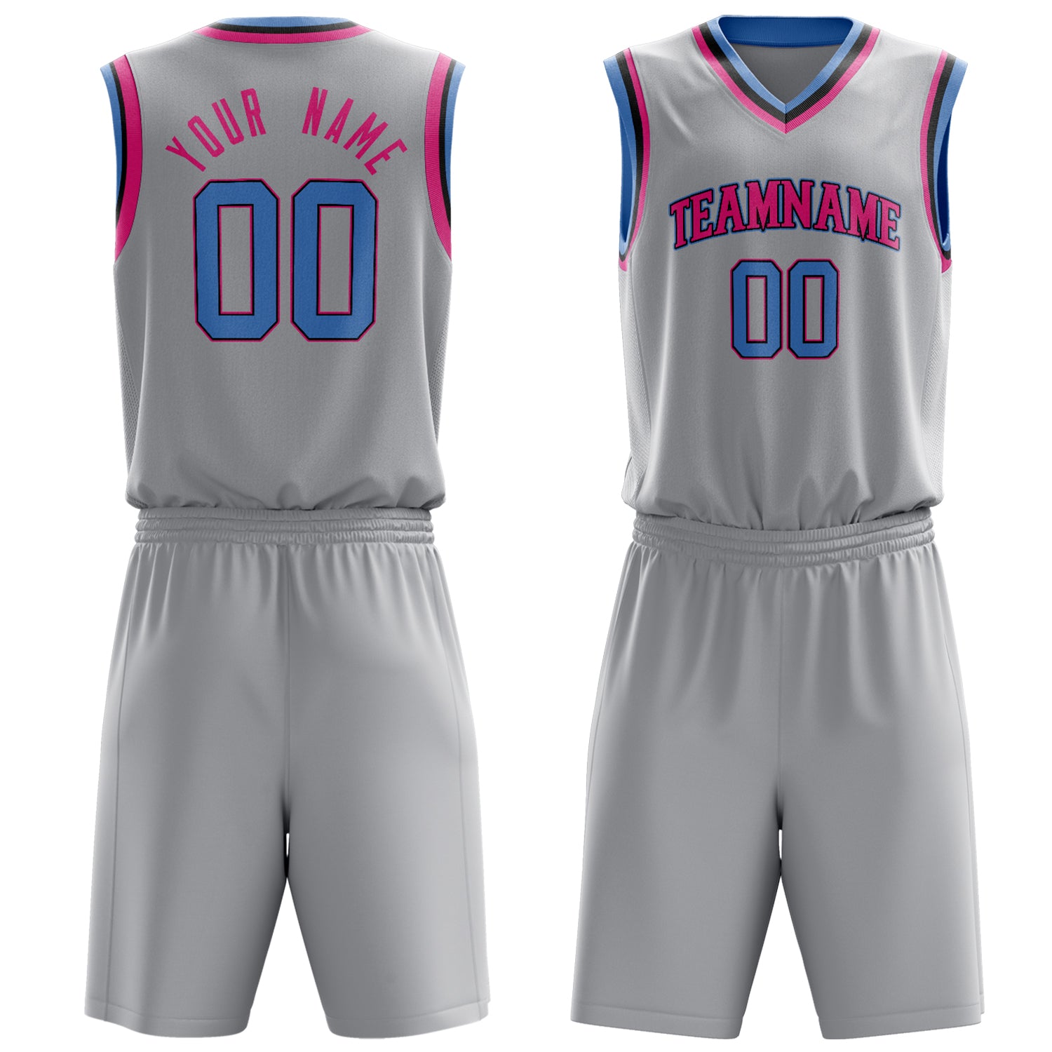 Custom Gray Pink Solid Color Basketball Set