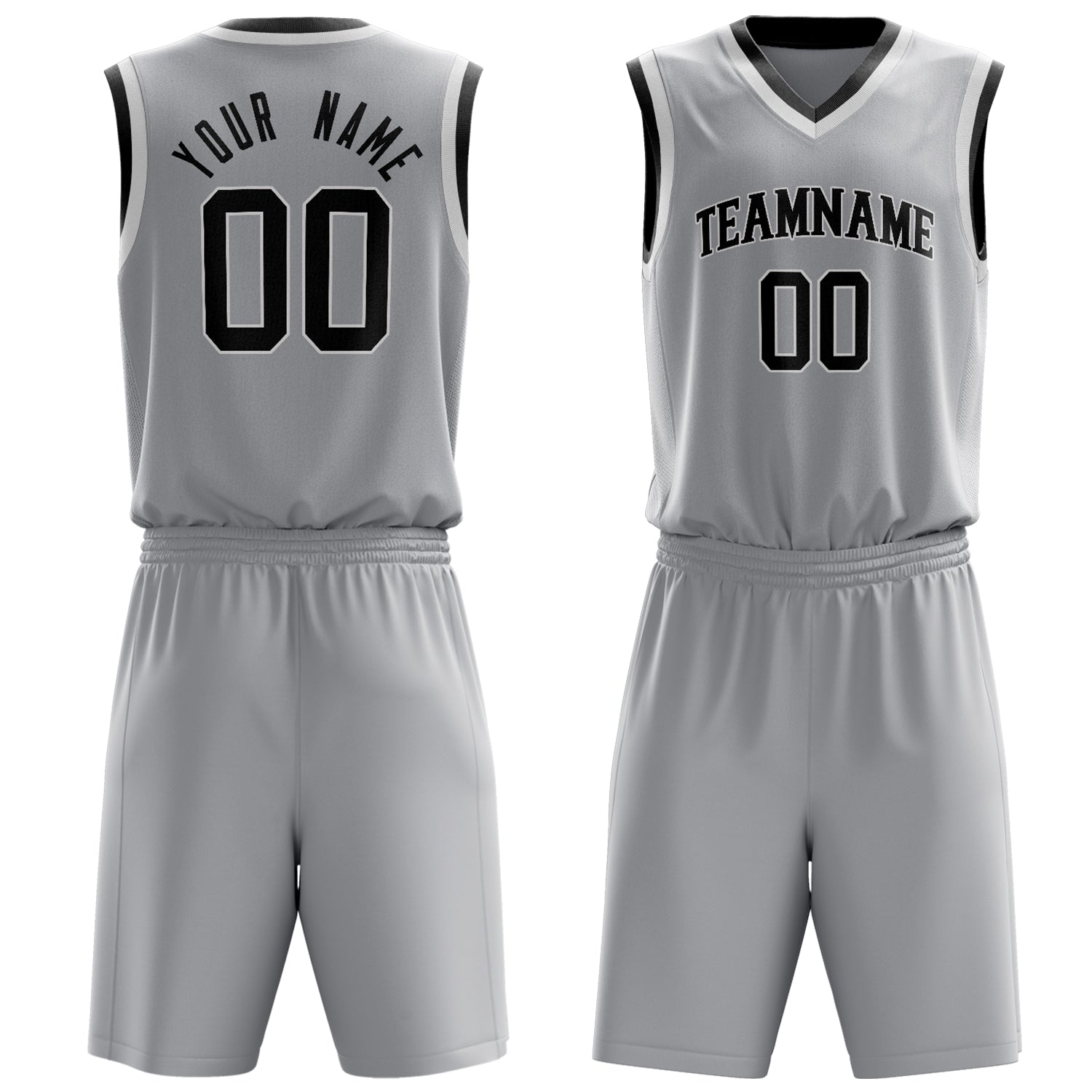 Custom Gray Black Solid Color Basketball Set