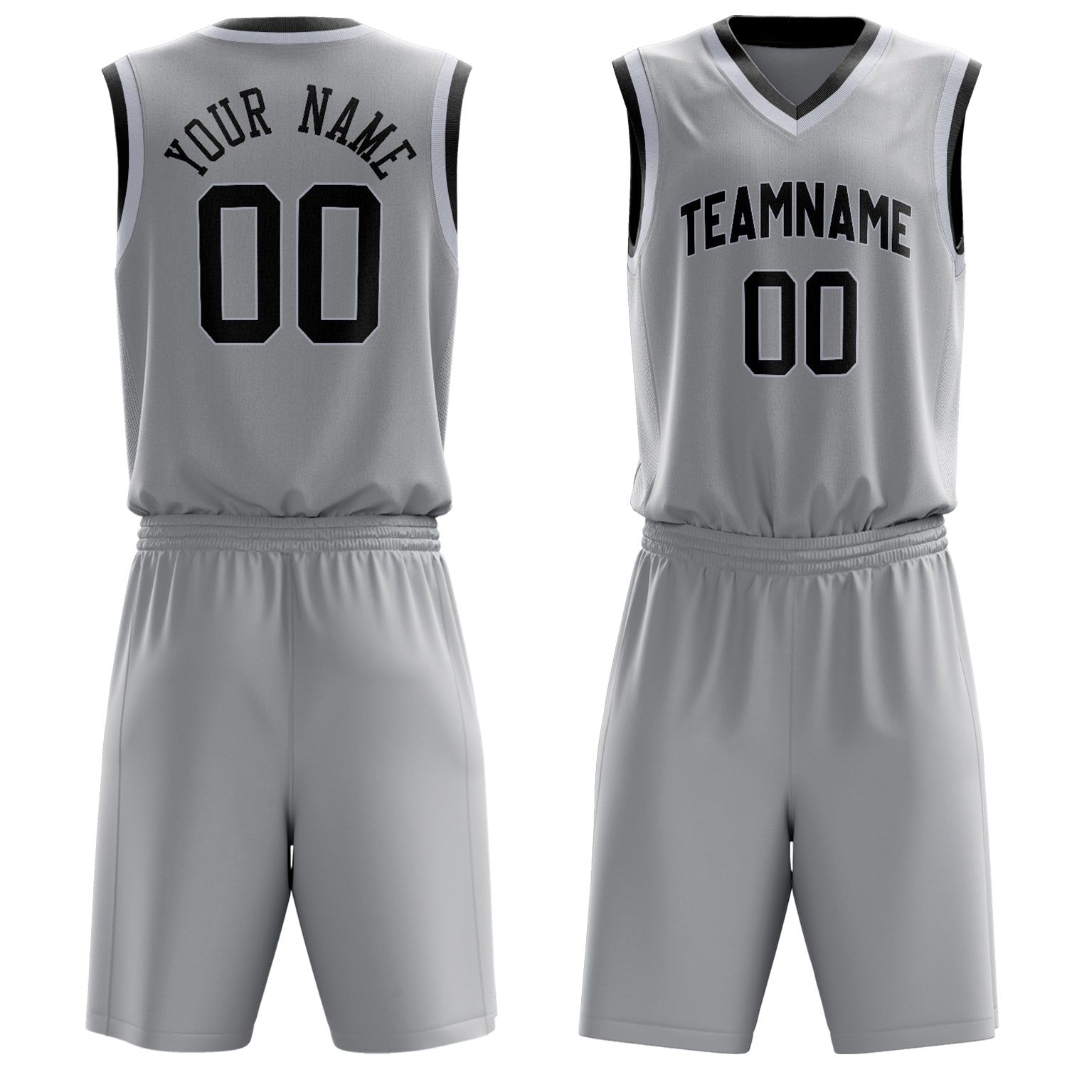 Custom Gray Black Solid Color Basketball Set