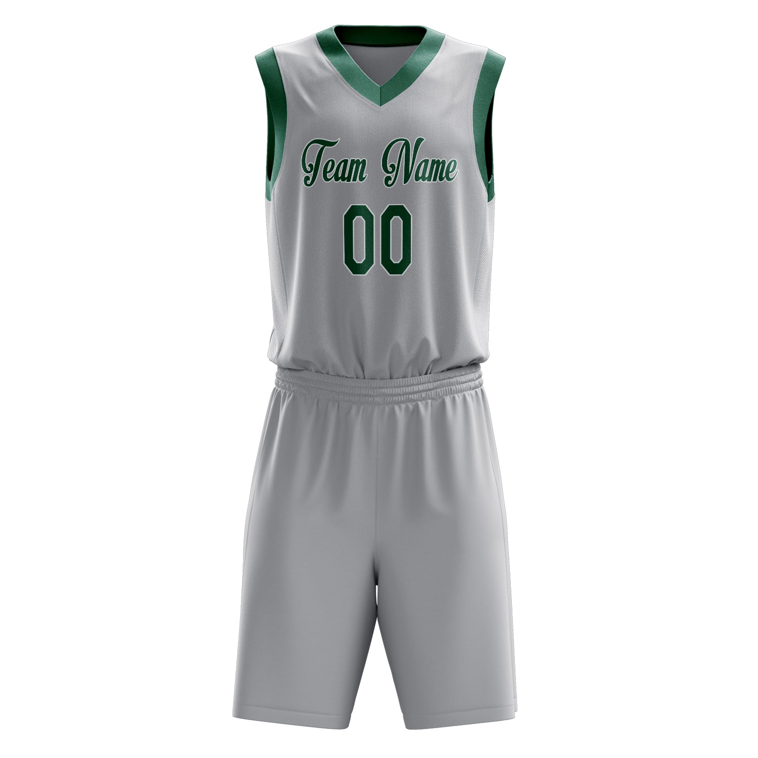 Custom Gray Kelly Green Solid Color Basketball Set