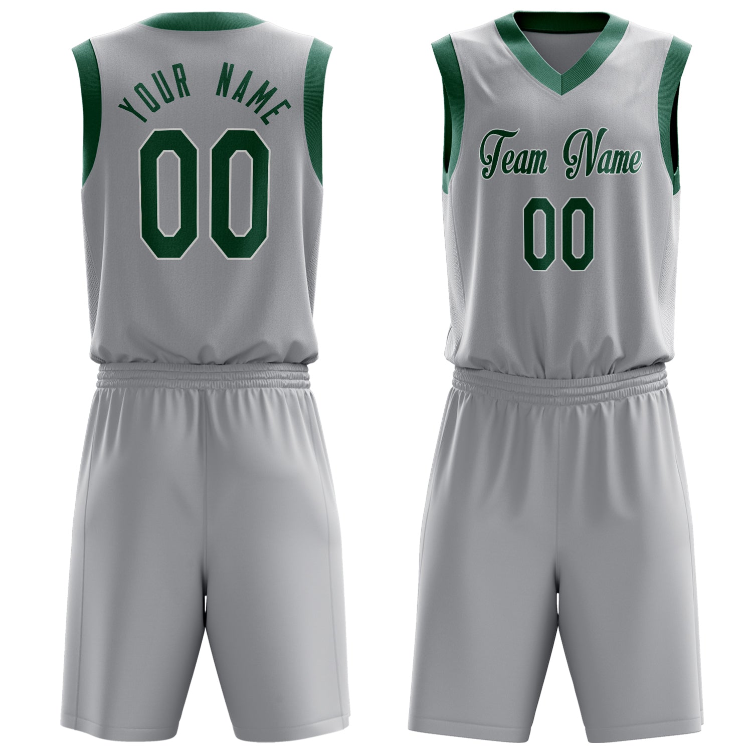 Custom Gray Kelly Green Solid Color Basketball Set