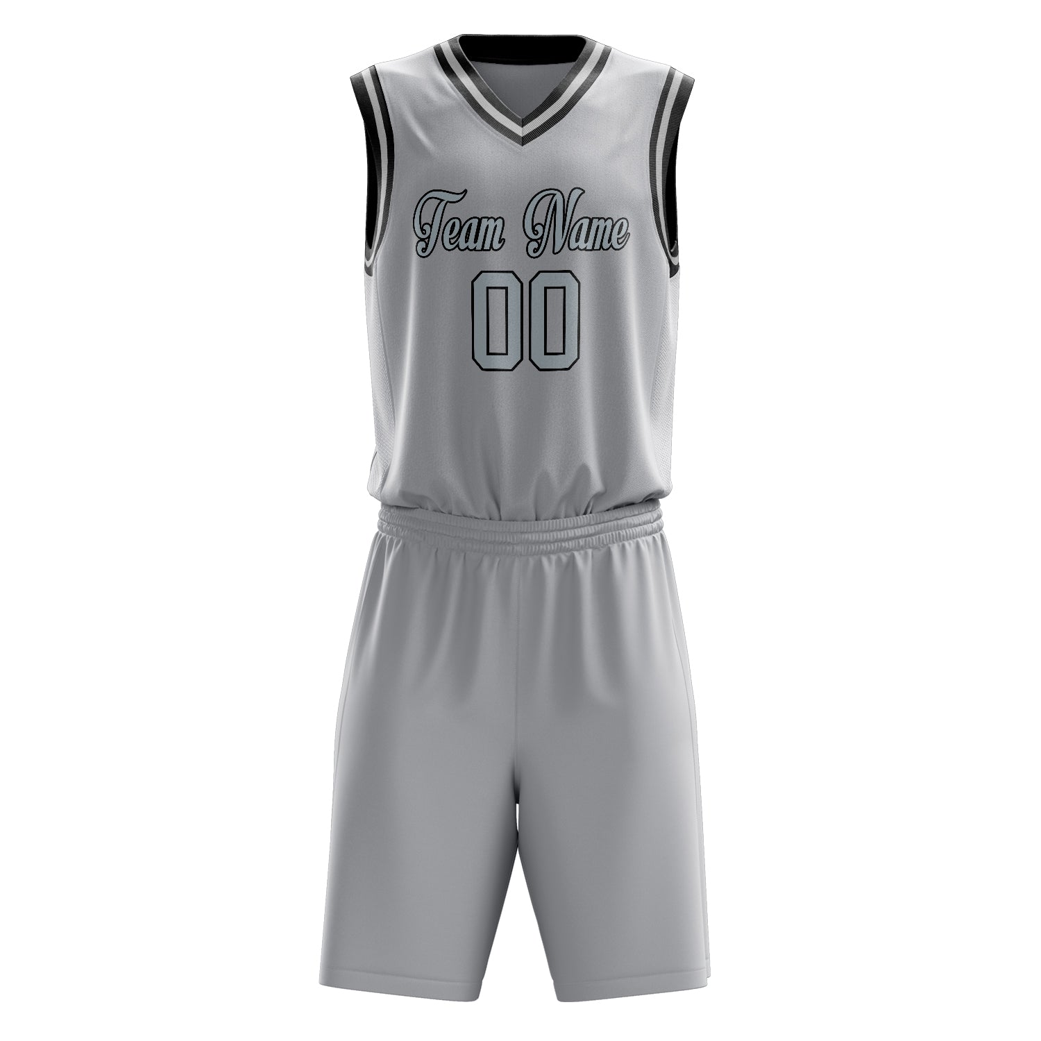 Custom Gray Black Solid Color Basketball Set