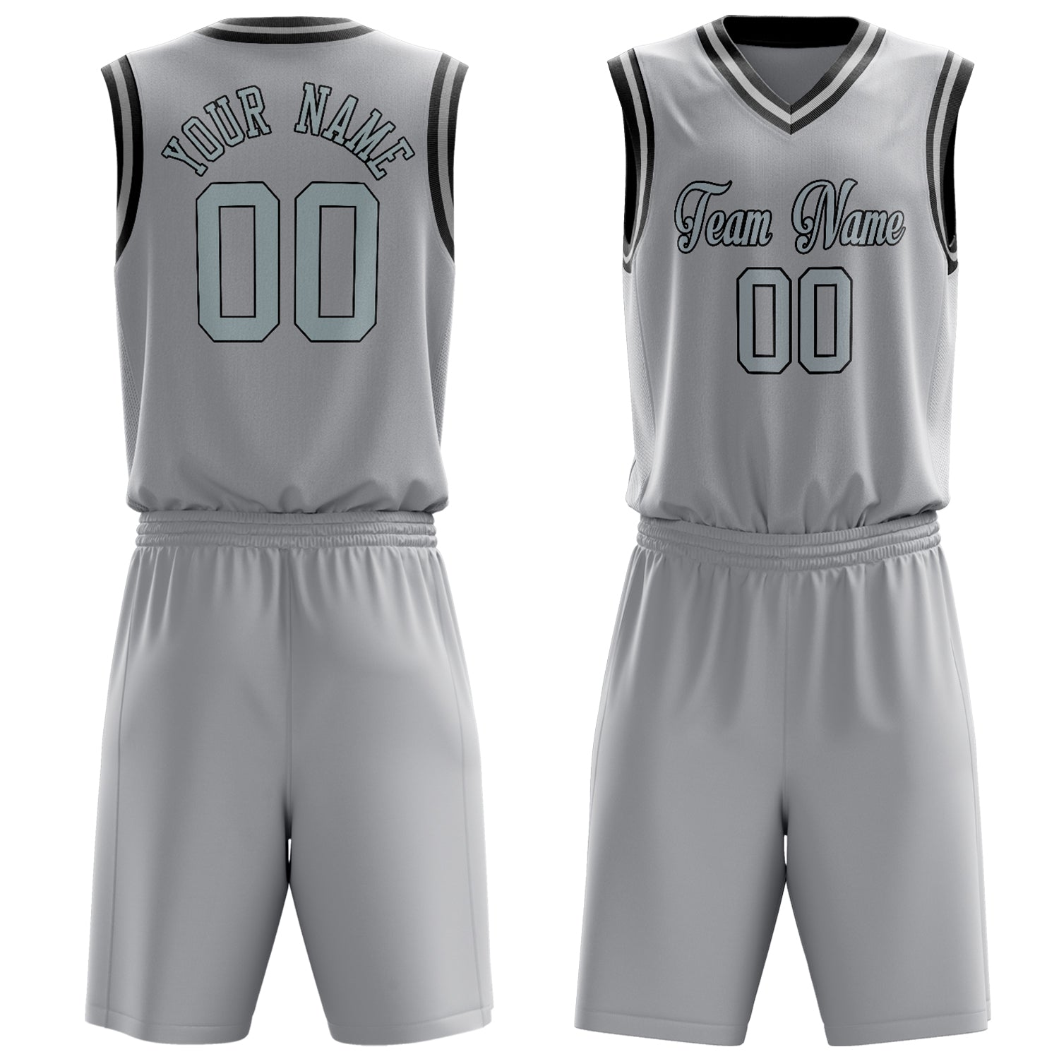 Custom Gray Black Solid Color Basketball Set