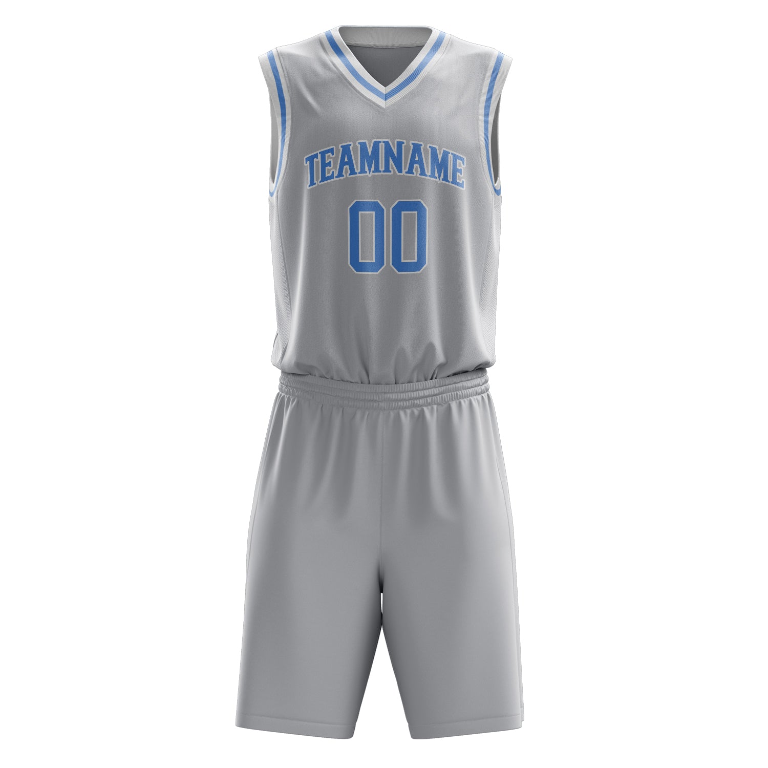 Custom Gray Light Blue Solid Color Basketball Set