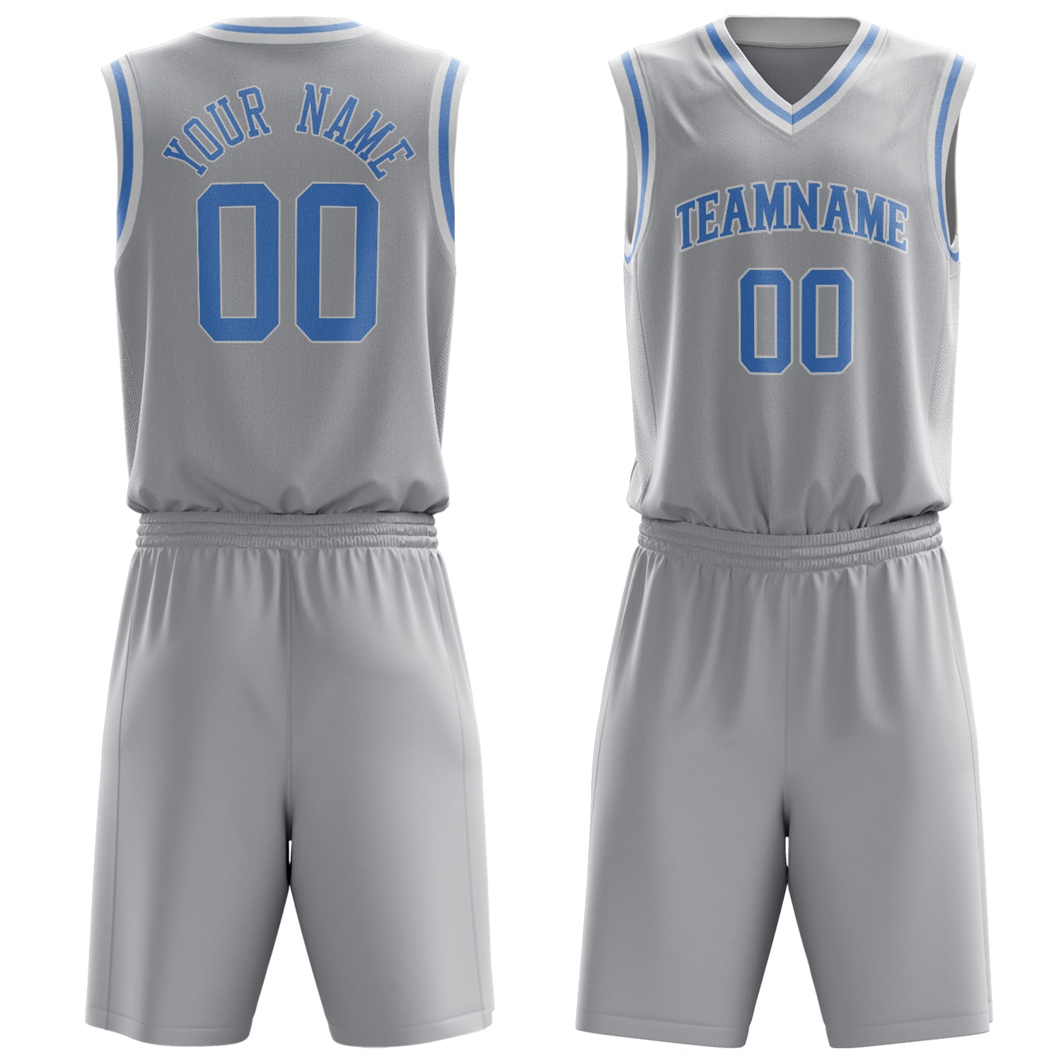 Custom Gray Light Blue Solid Color Basketball Set