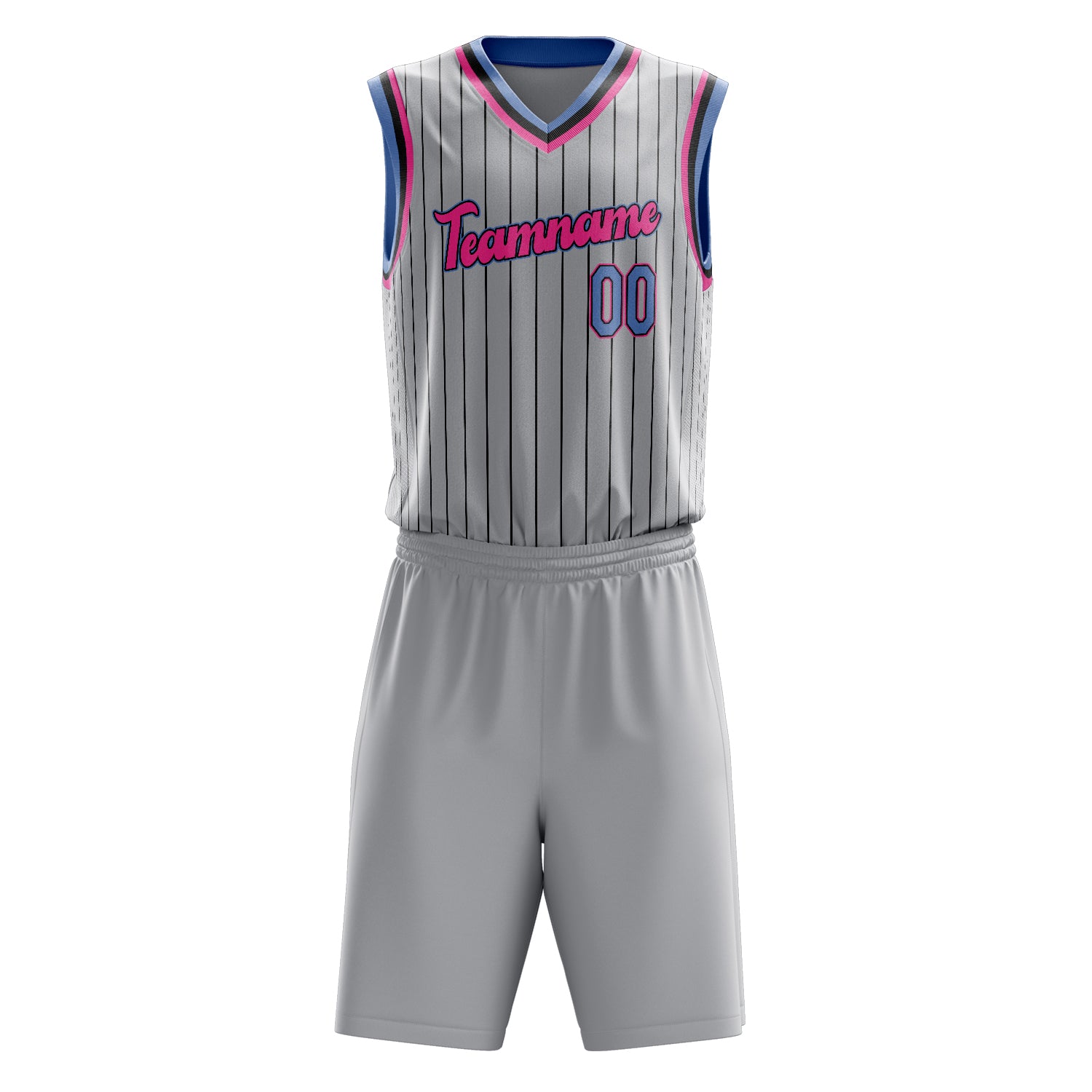 Custom Gray Pink Pinstripe Basketball Set