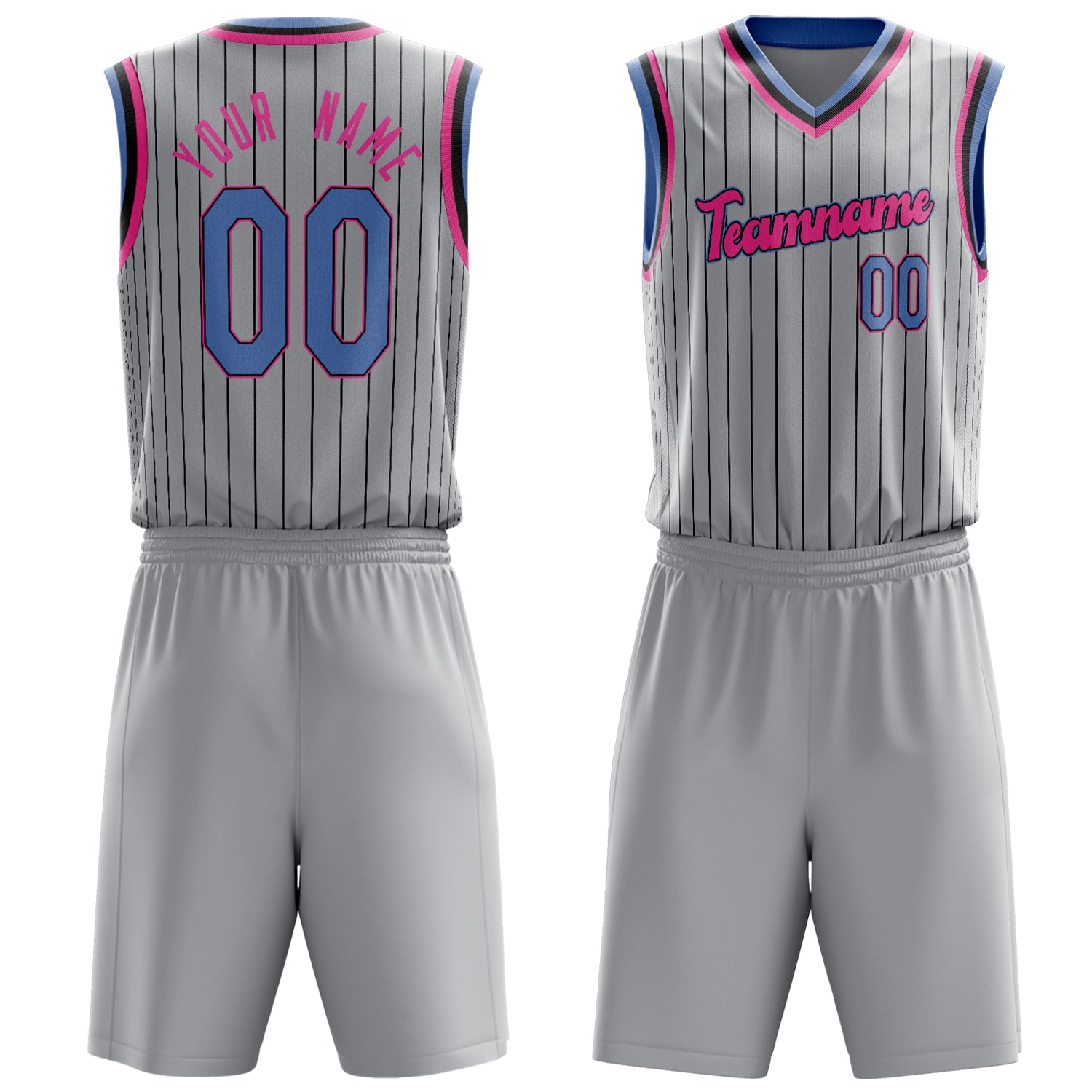 Custom Gray Pink Pinstripe Basketball Set
