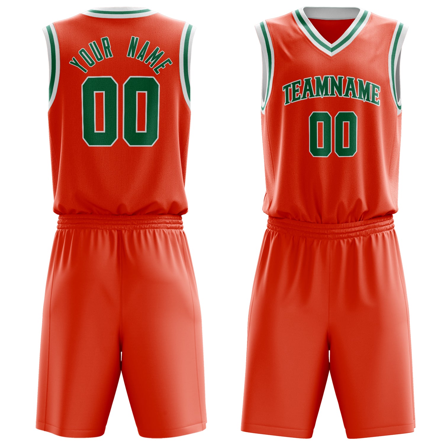 Custom Orange Kelly Green Solid Color Basketball Set