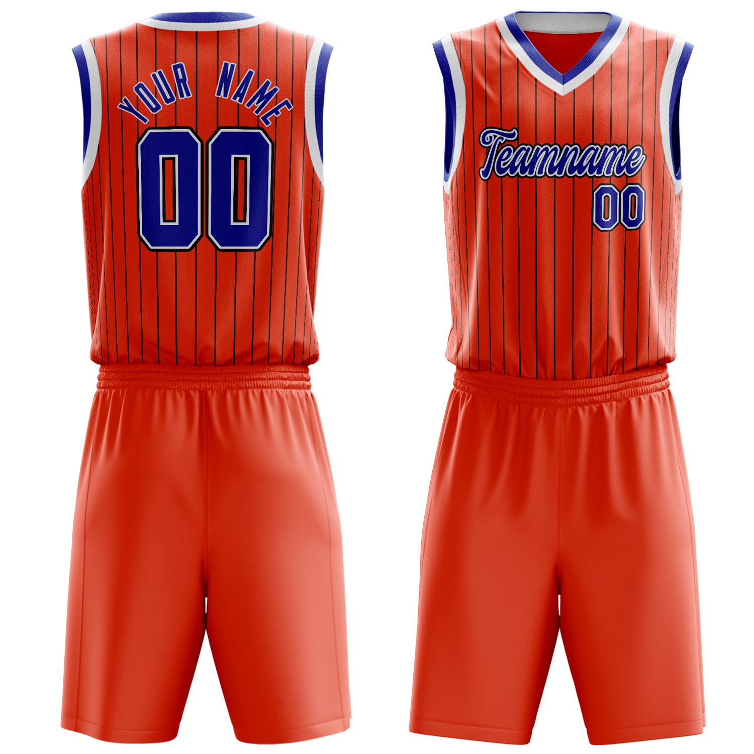 Custom Orange Royal Pinstripe Basketball Set