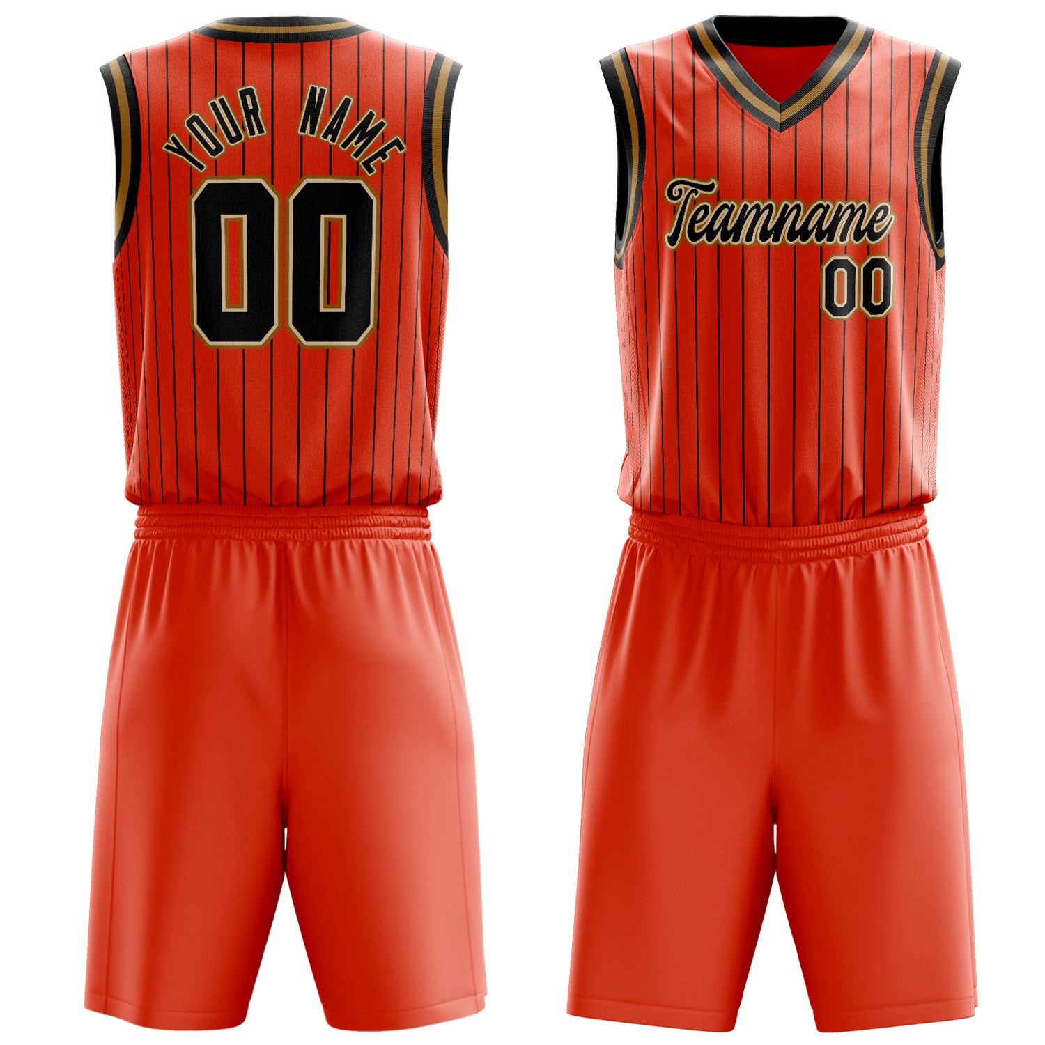 Custom Orange Black Pinstripe Basketball Set