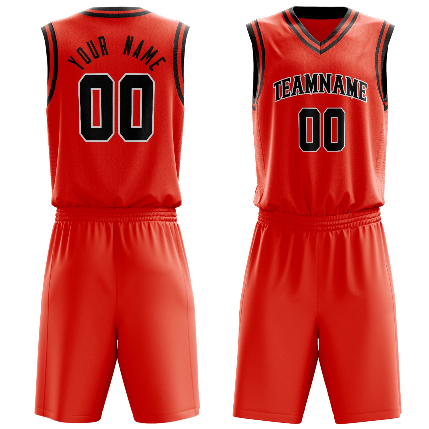 Custom Orange Black Solid Color Basketball Set