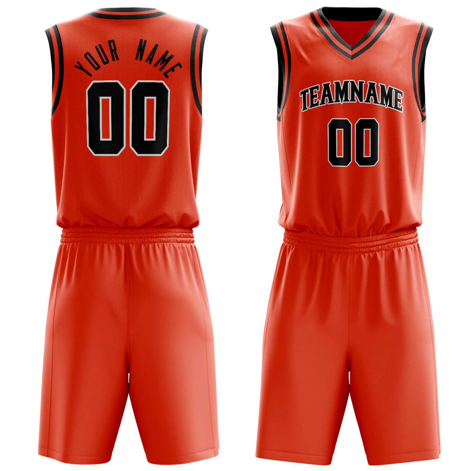 Custom Orange Black Solid Color Basketball Set