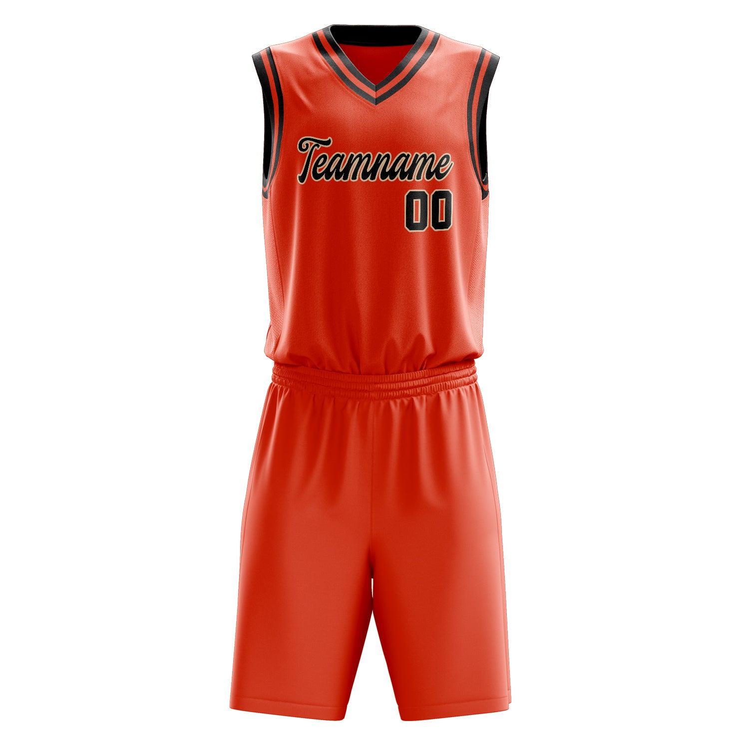 Custom Orange Black Solid Color Basketball Set