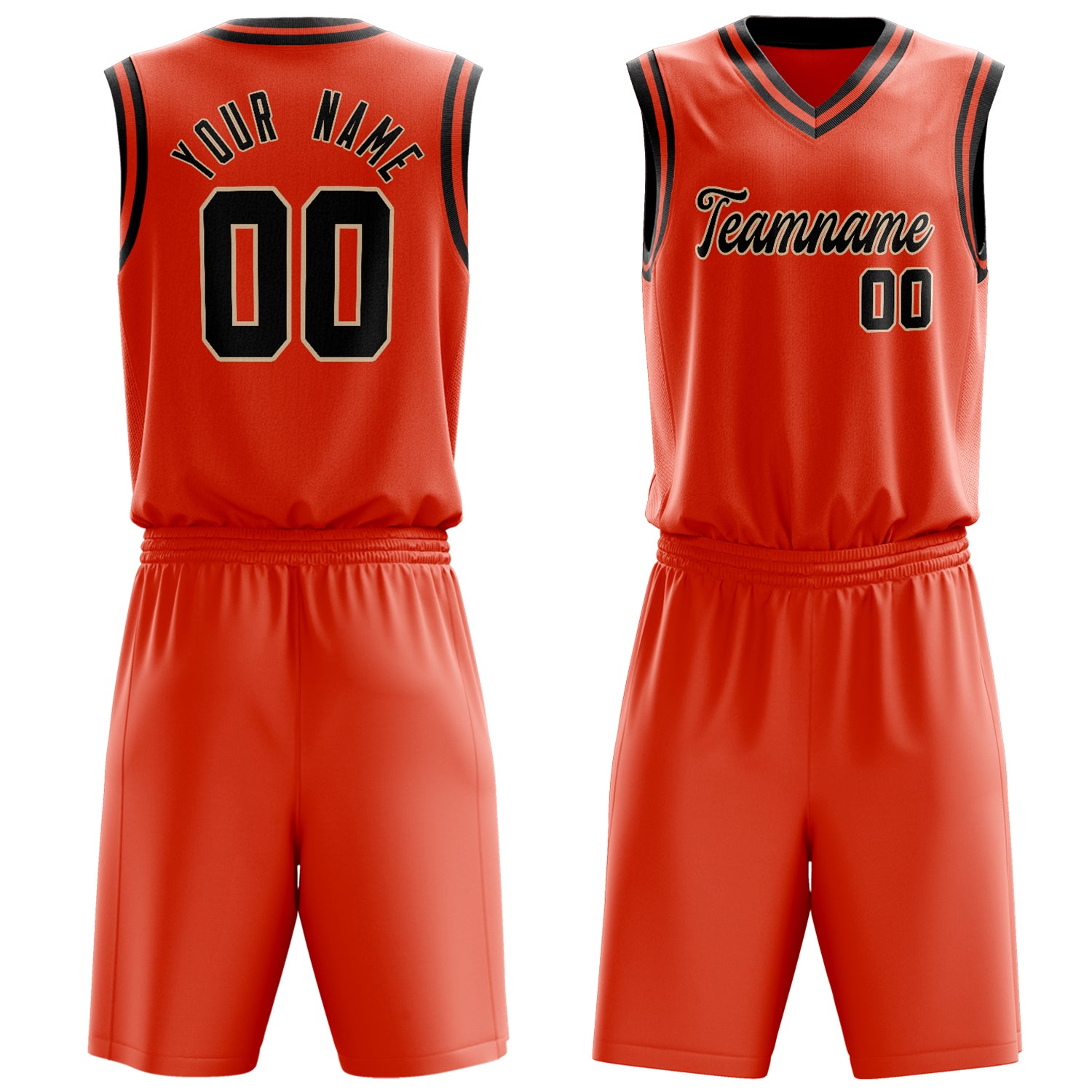 Custom Orange Black Solid Color Basketball Set