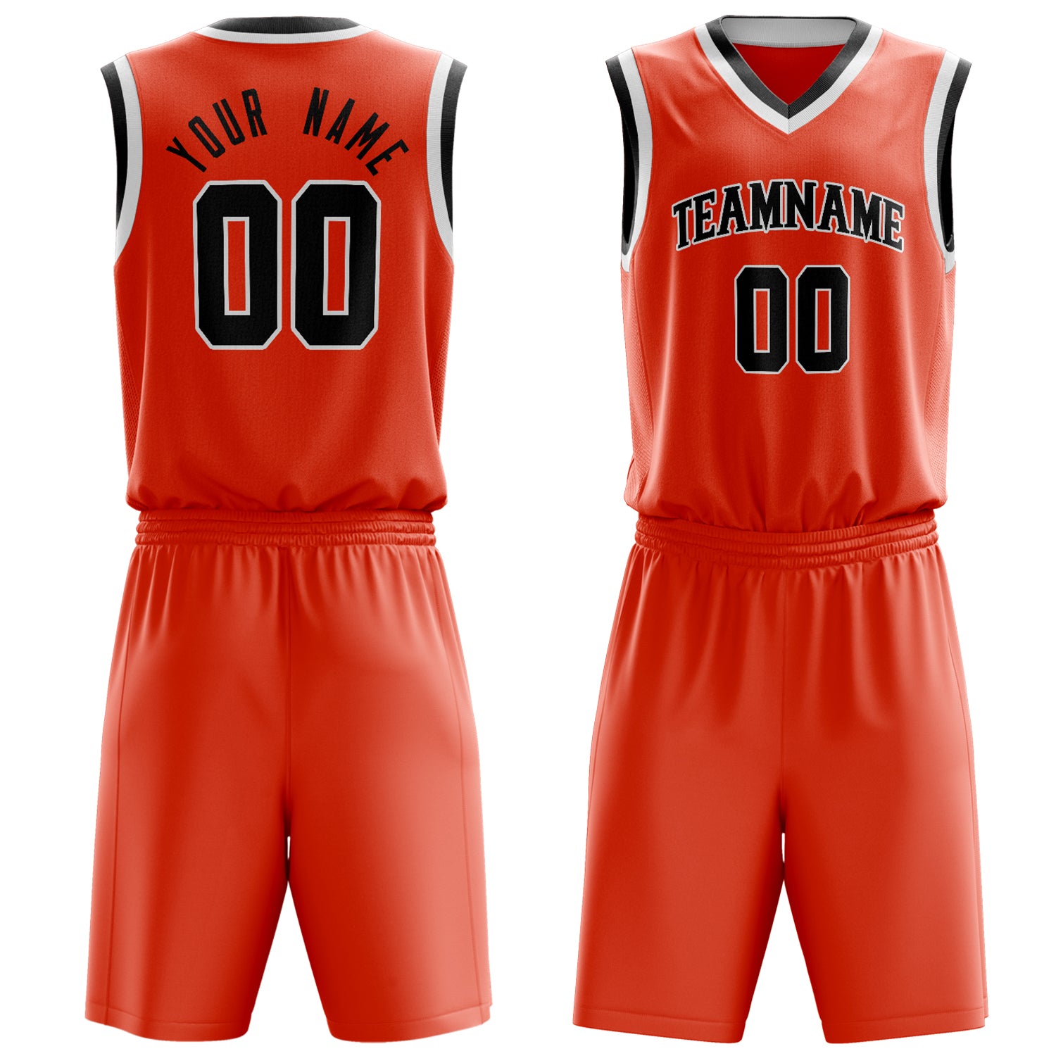 Custom Orange Black Solid Color Basketball Set
